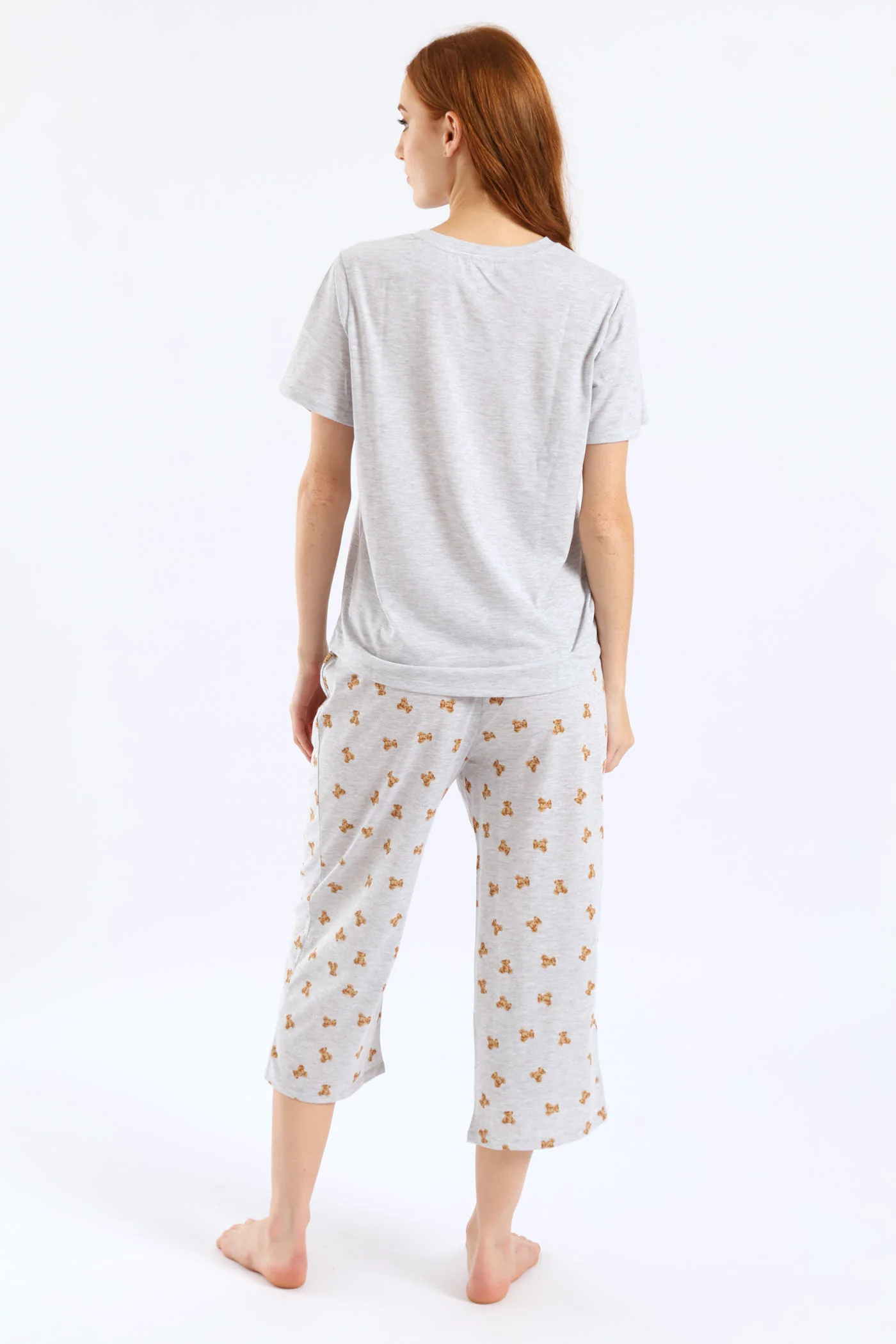 Bear Knit Capri Pants PJ Set - Grey Melange - Image 3