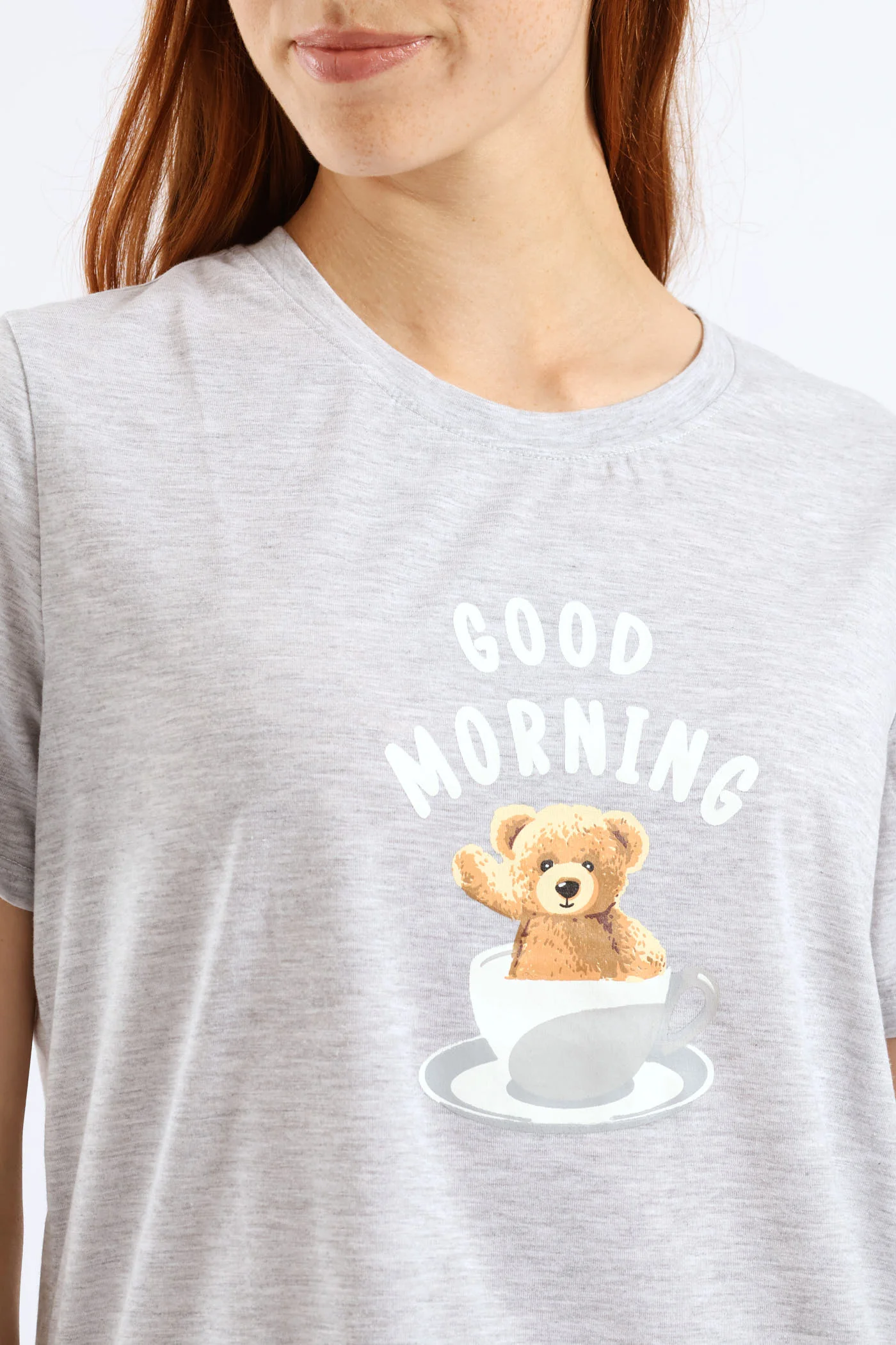 Bear Knit Capri Pants PJ Set - Grey Melange - Image 4