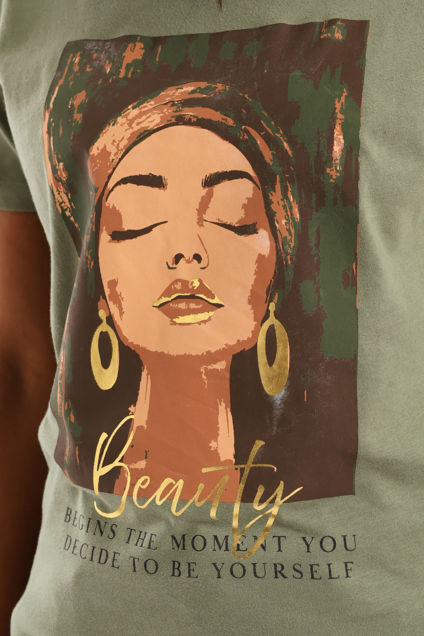 Beautiful Woman Foil Tee - Sage - Image 2