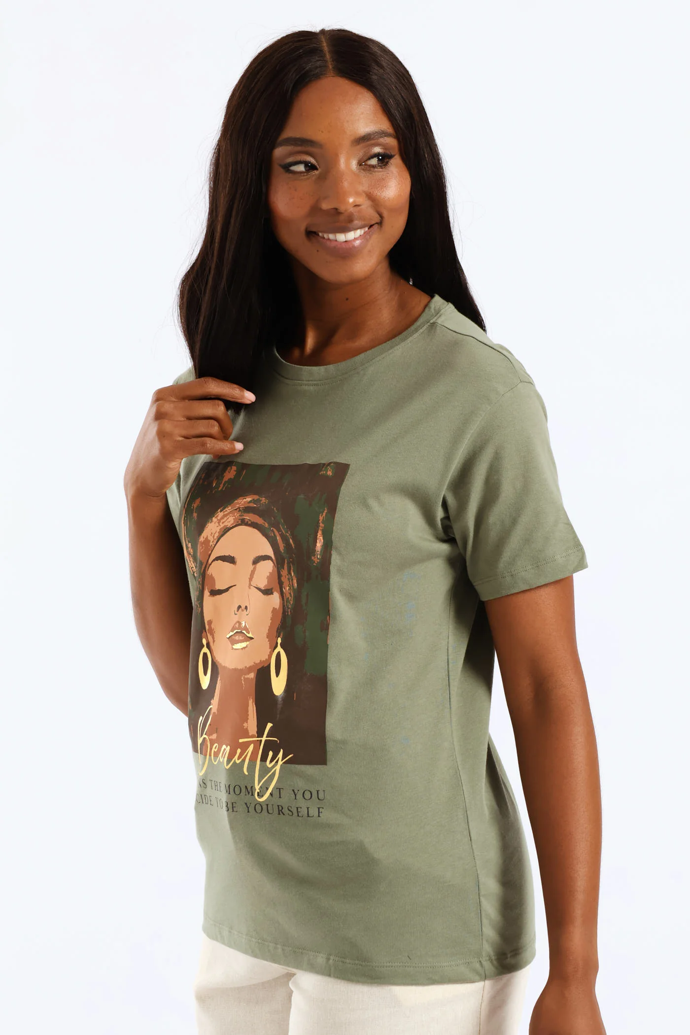 Beautiful Woman Foil Tee - Sage - Image 3