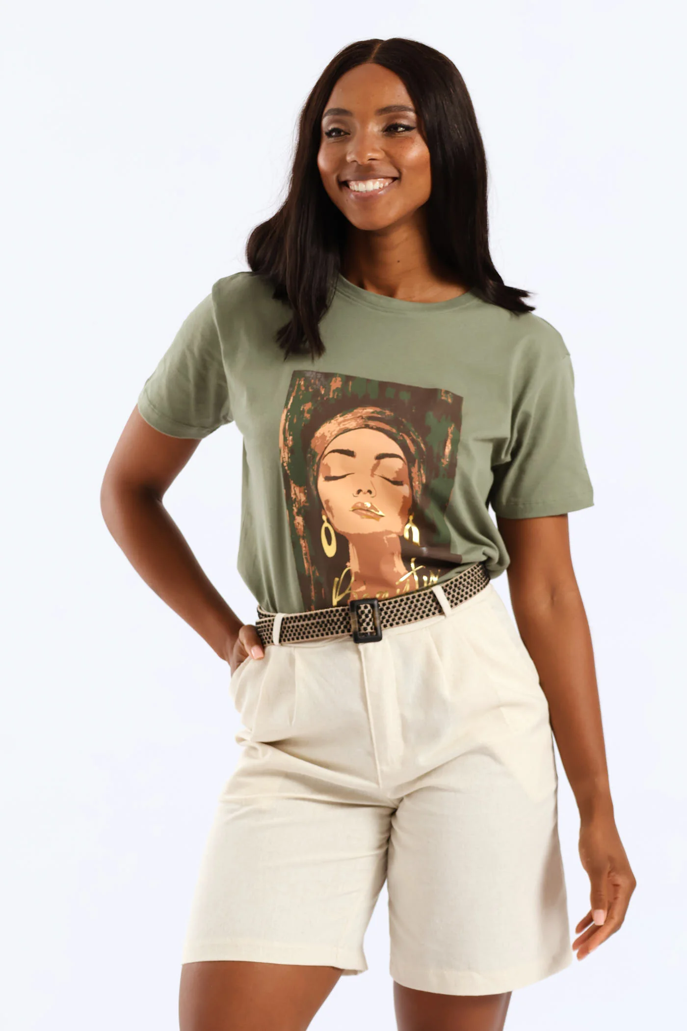 Beautiful Woman Foil Tee - Sage - Image 5