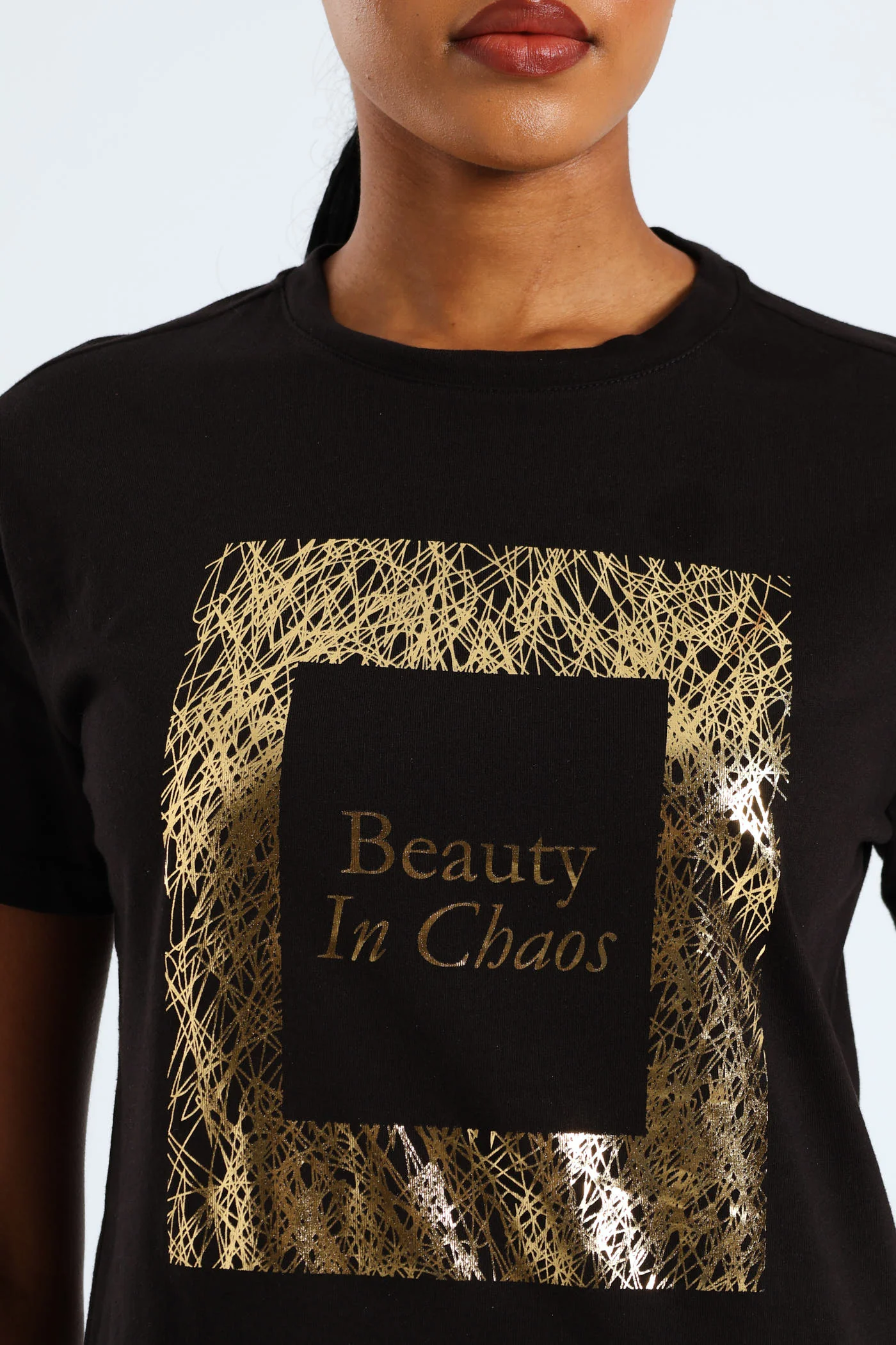 Beauty In Chaos Abstract Frame Foil Tee - Black - Image 4