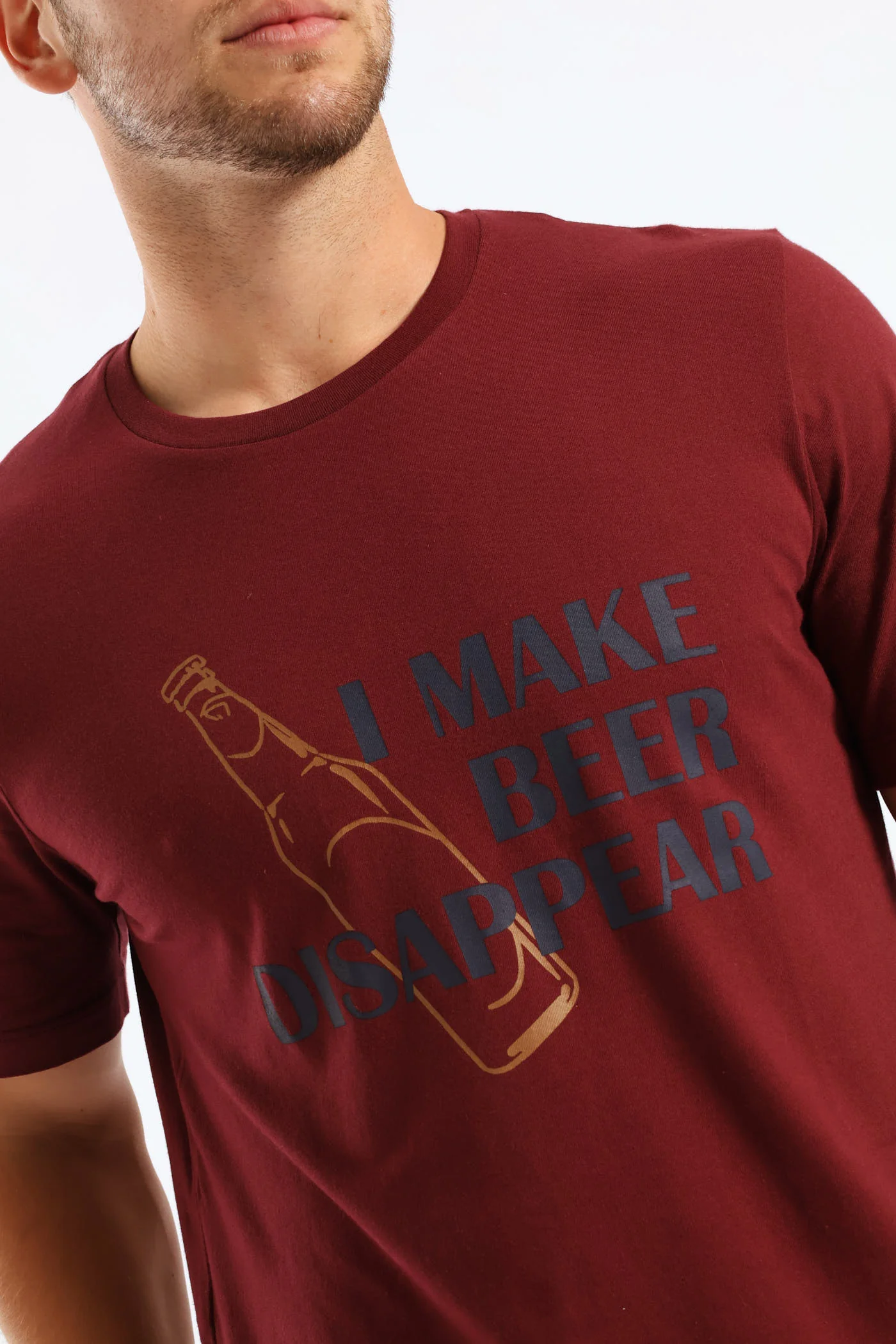 Beer Disappear Slogan Tee - Burgundy - Image 4