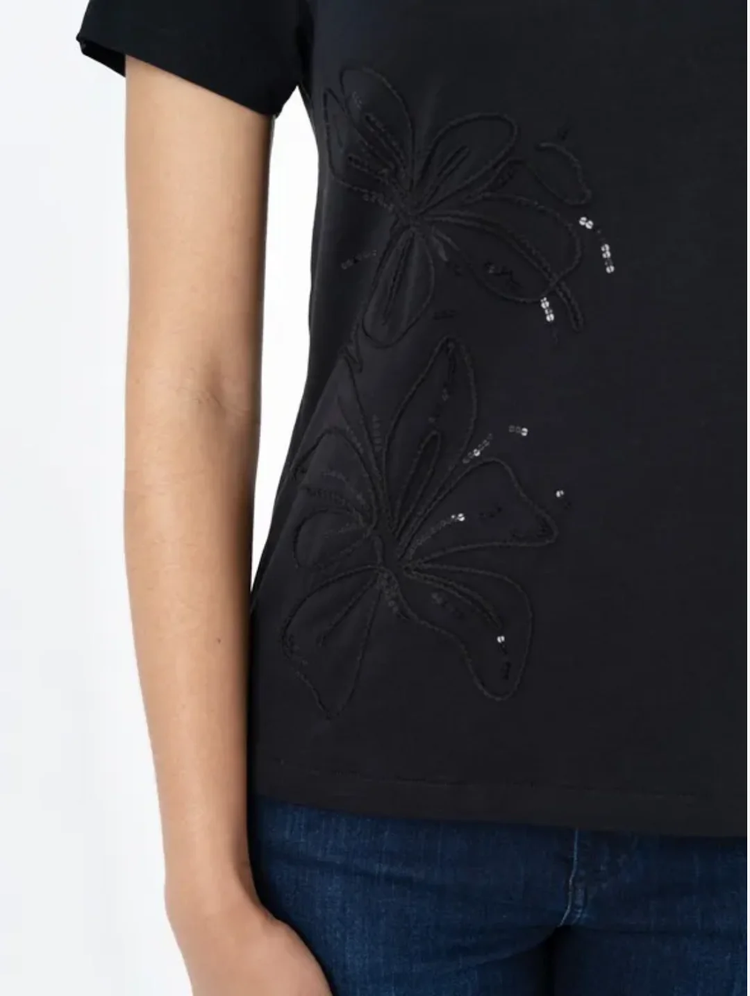 Bella Embroidered T-Shirt - Black - Image 2