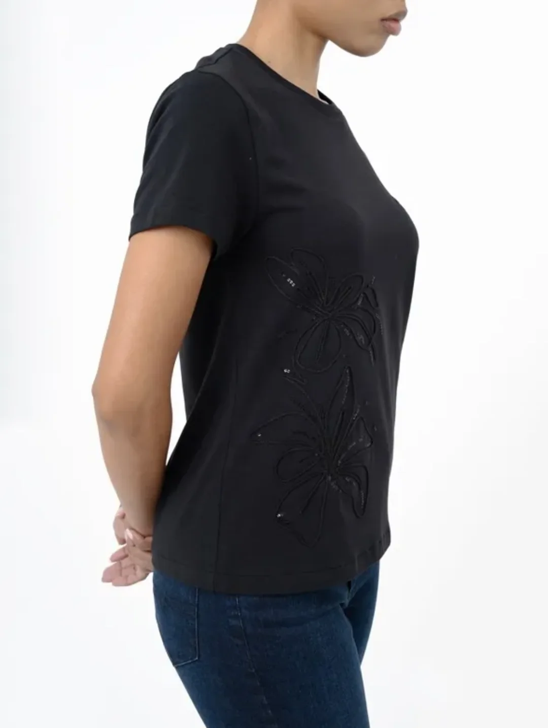 Bella Embroidered T-Shirt - Black - Image 3