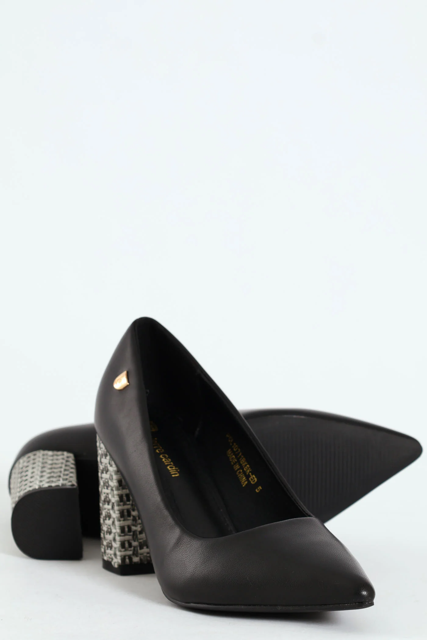 Bella Pointed Toe Court Raffia Block Heel- Black - Image 2