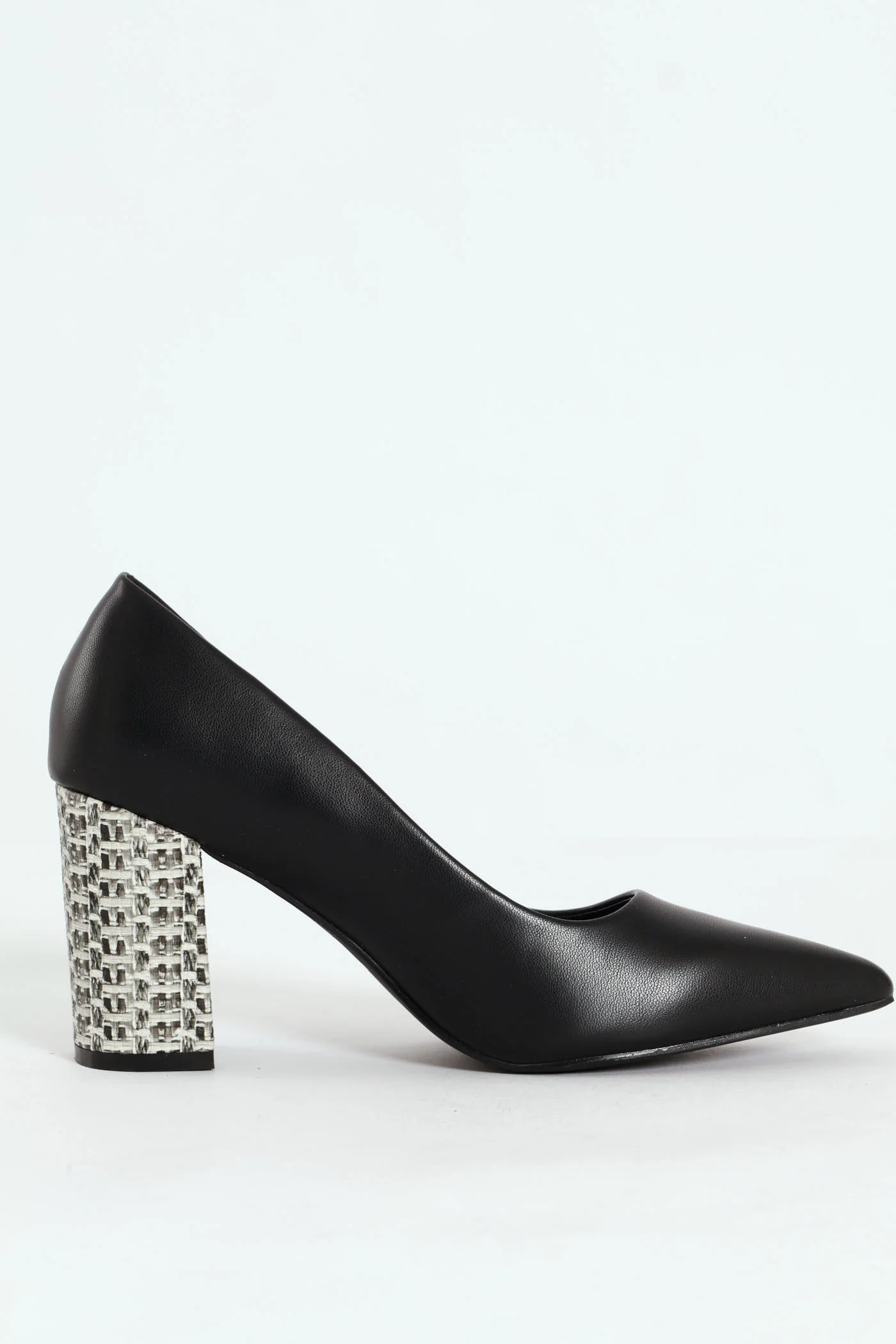 Bella Pointed Toe Court Raffia Block Heel- Black - Image 3
