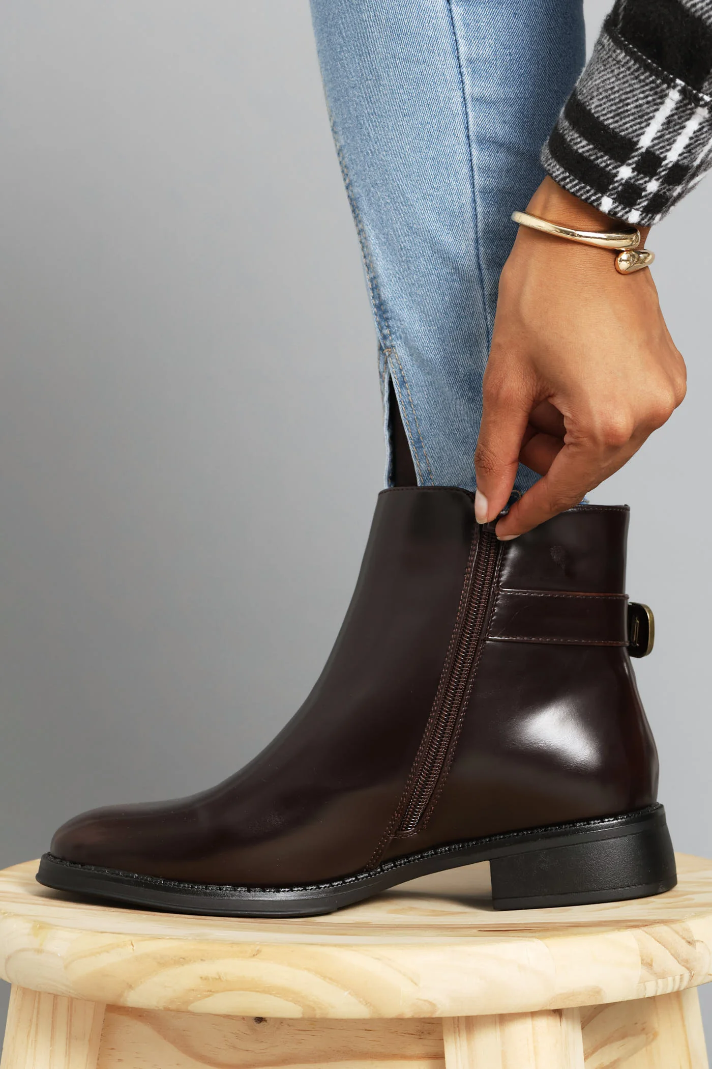 Belt & Buckle Detail Chelsea Boot - Chocolate - Image 2