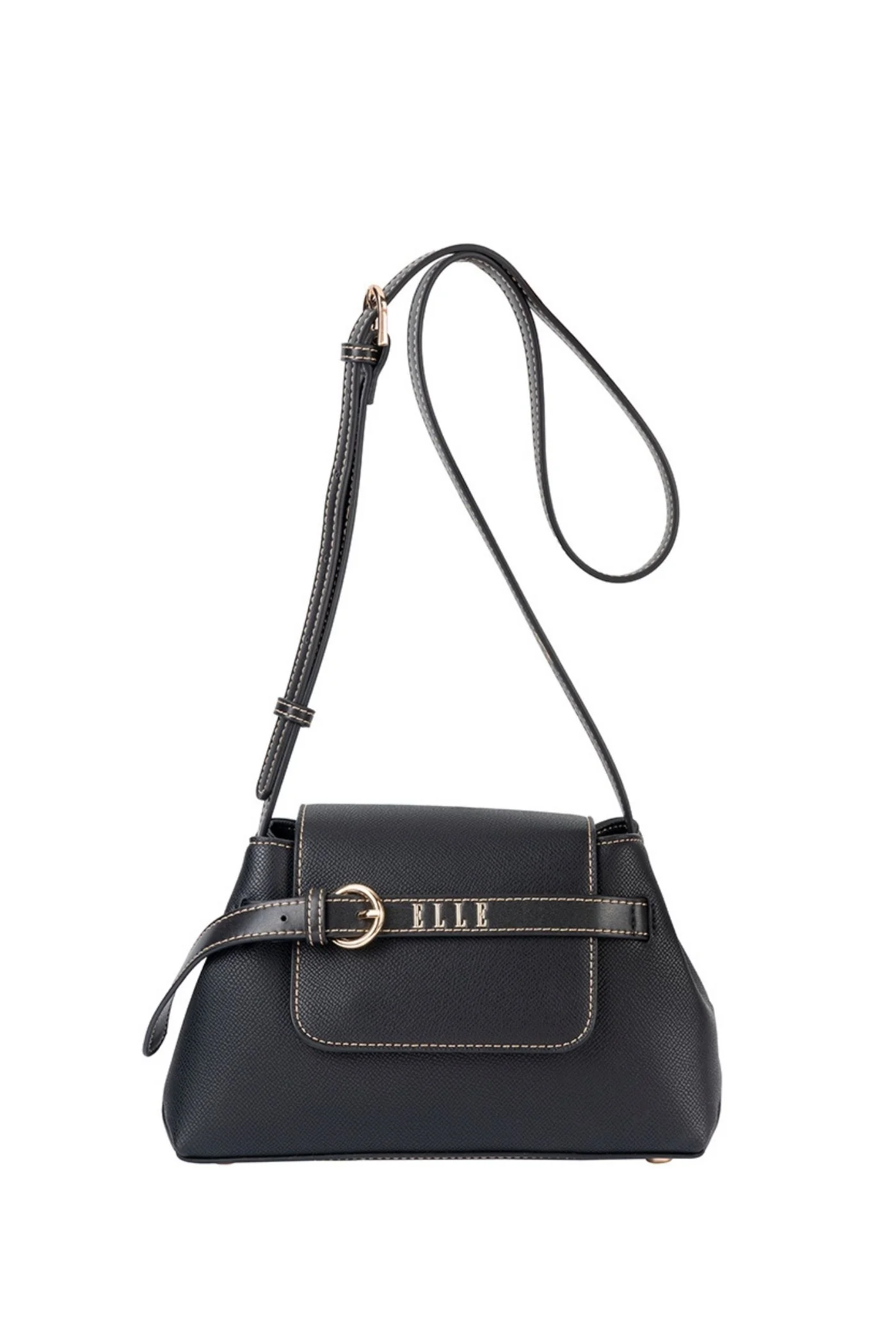 Belt Buckle Flapover Sling Bag - Black - Image 2