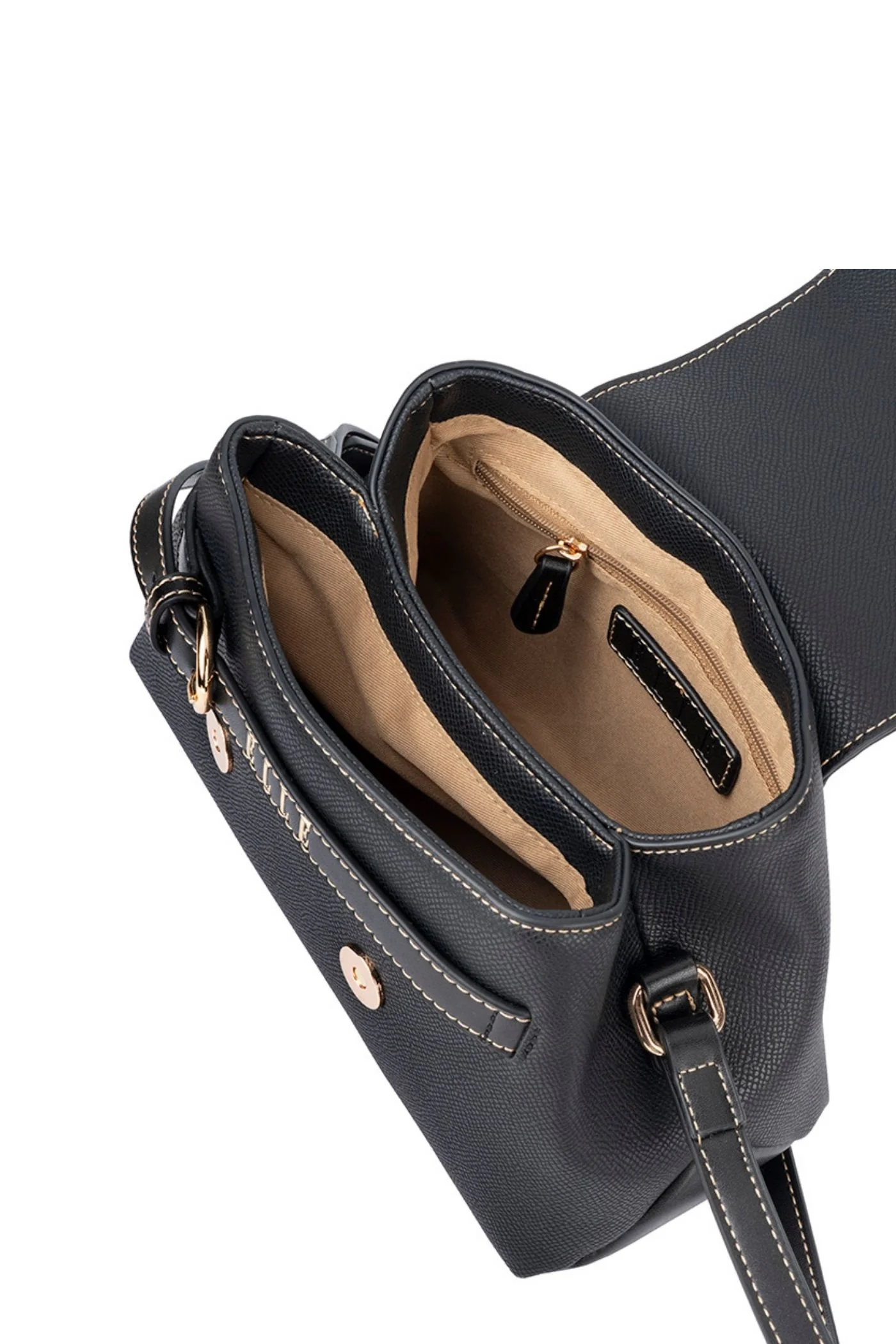 Belt Buckle Flapover Sling Bag - Black - Image 3