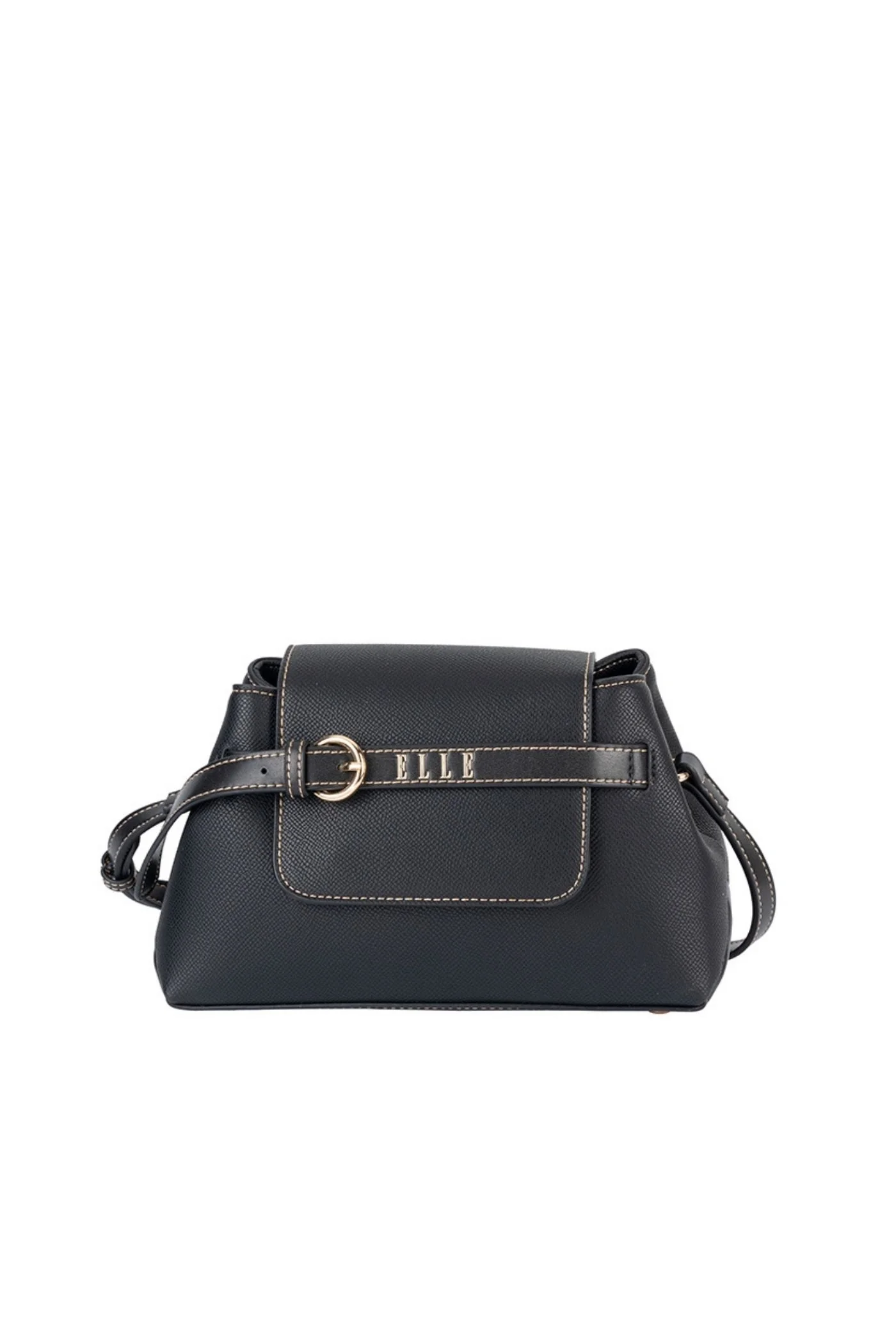 Belt Buckle Flapover Sling Bag - Black - Image 4