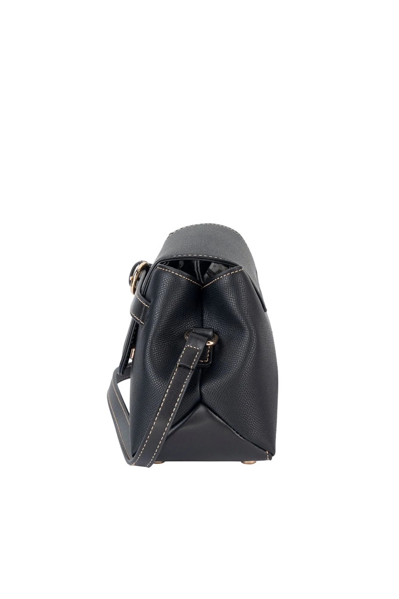 Belt Buckle Flapover Sling Bag - Black - Image 5