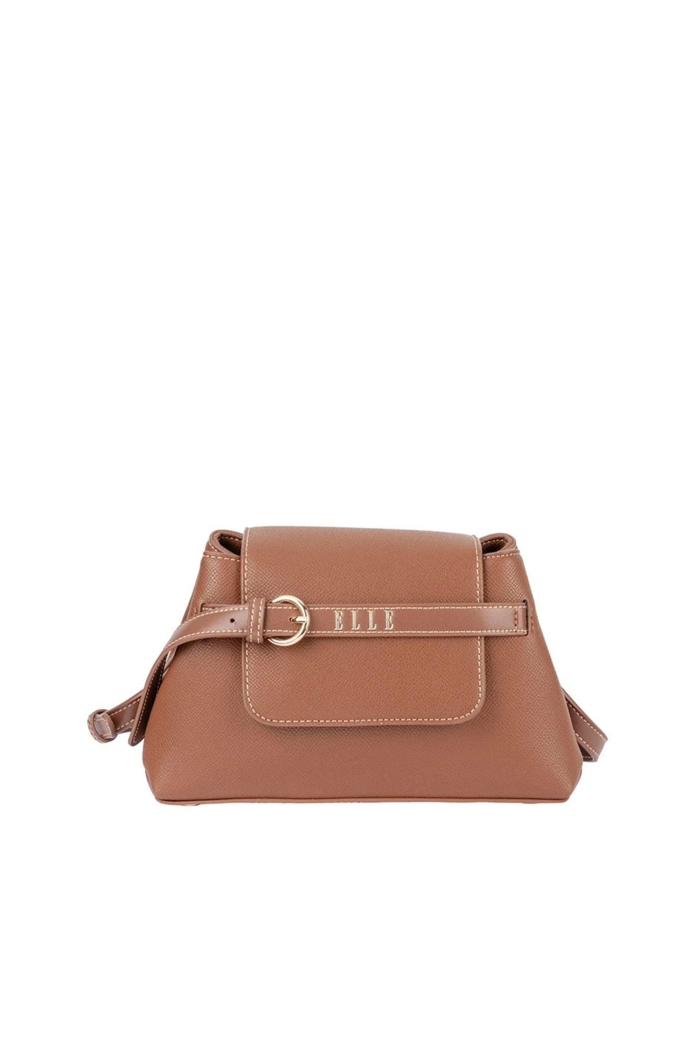 Belt Buckle Flapover Sling Bag - Brown - Image 4