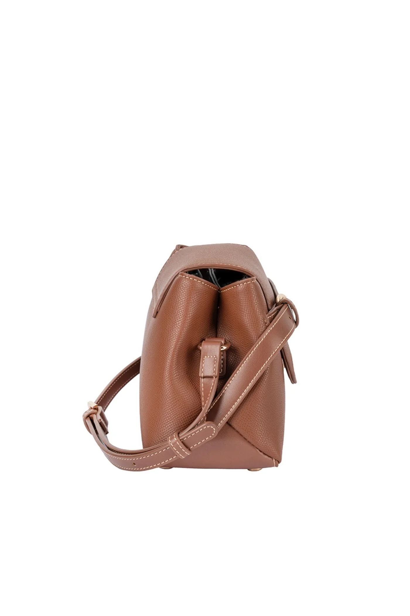 Belt Buckle Flapover Sling Bag - Brown - Image 5