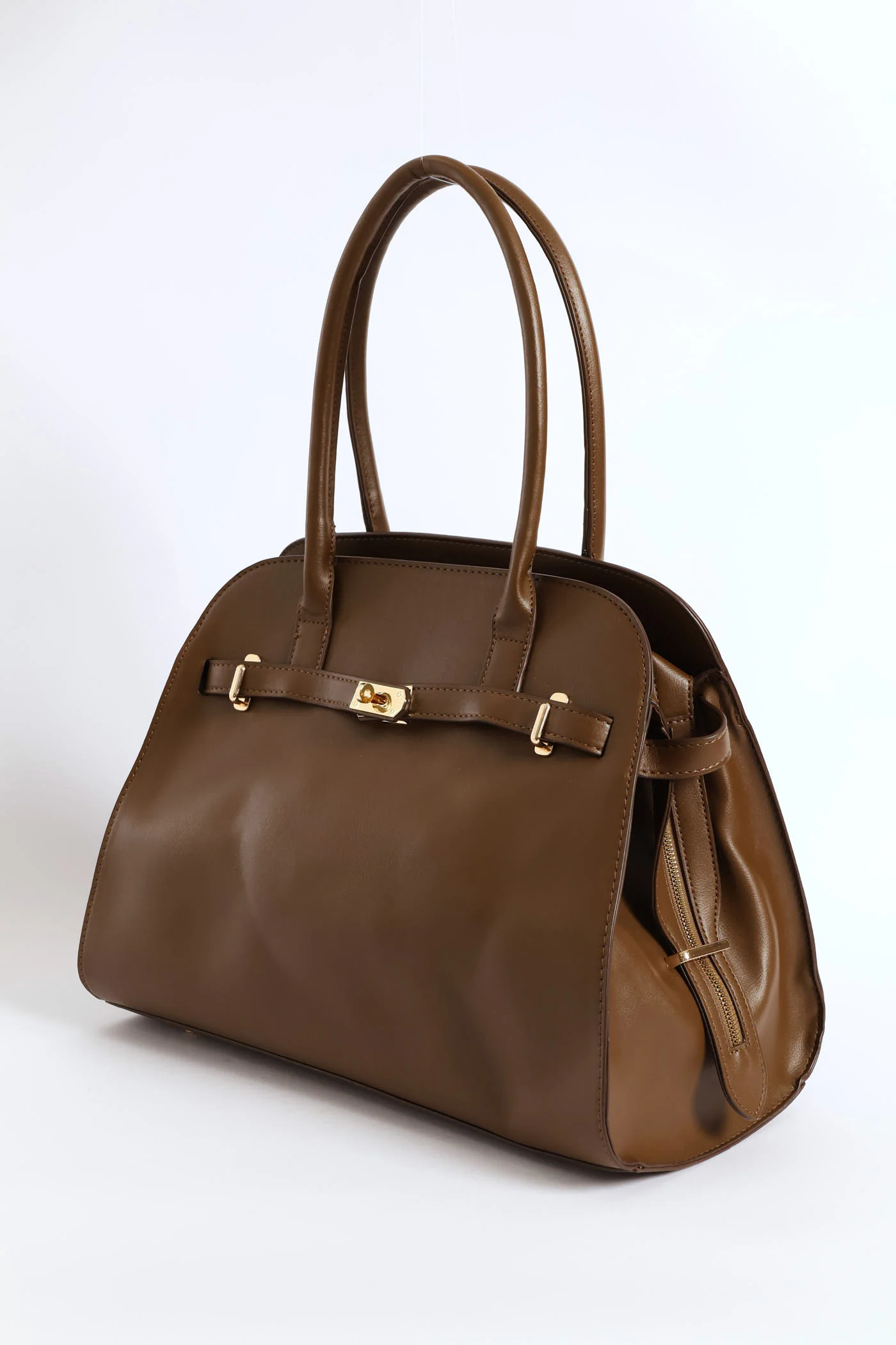 Belt Detail Dome Shopper Bag - Brown - Image 4