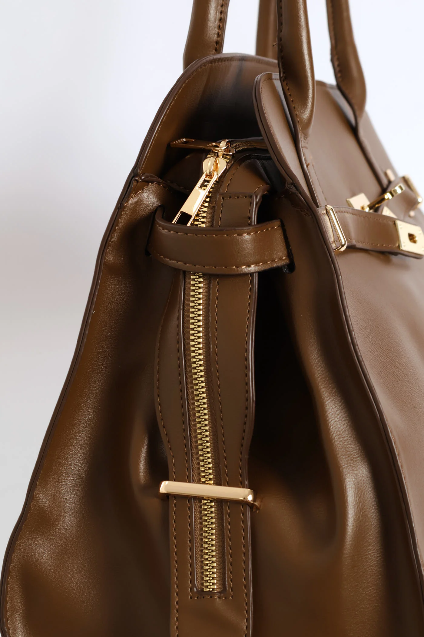 Belt Detail Dome Shopper Bag - Brown - Image 6