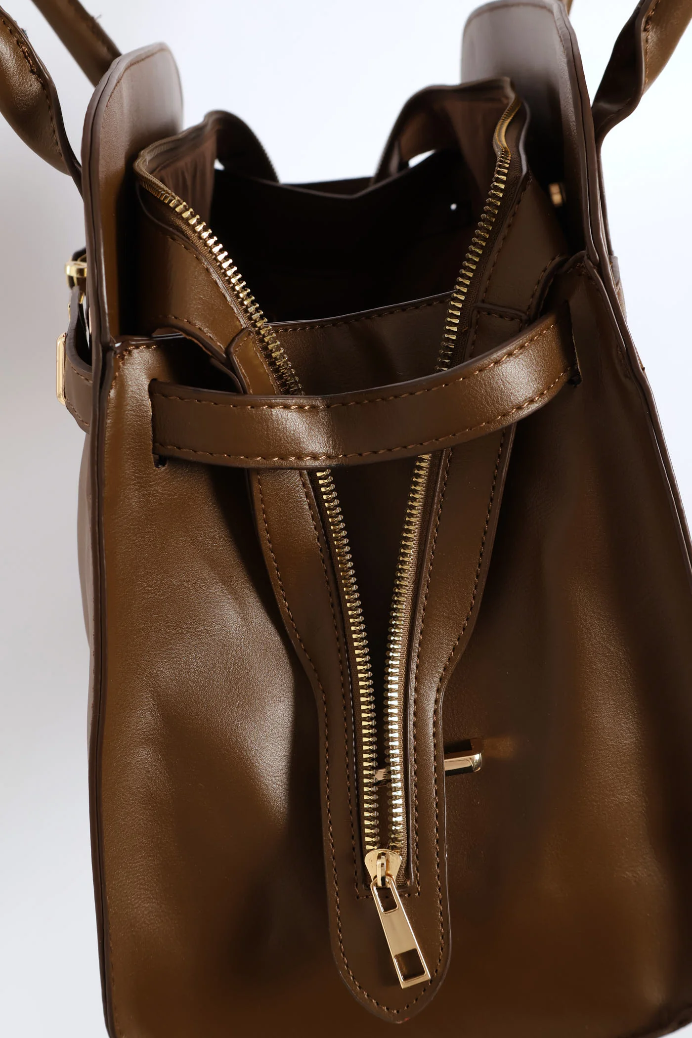 Belt Detail Dome Shopper Bag - Brown - Image 8