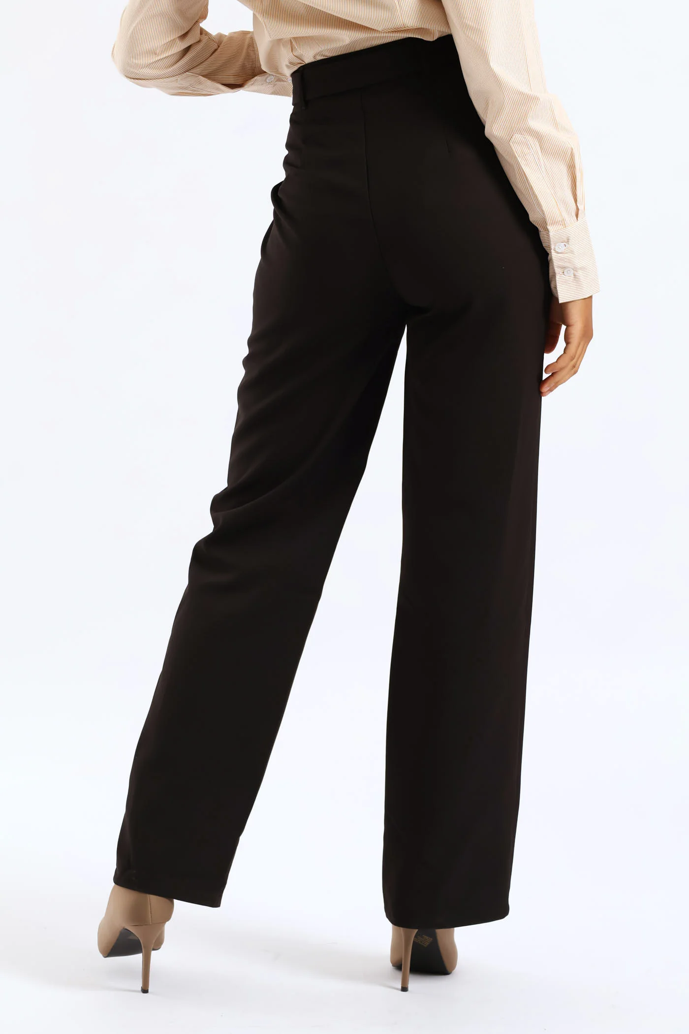 Belted Buckle Pin Tuck Straight Leg Pant - Black - Image 5