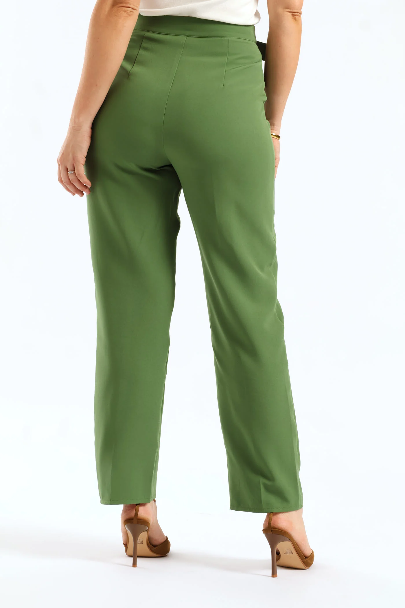 Belted Buckle Straight Leg Pant - Green - Image 4