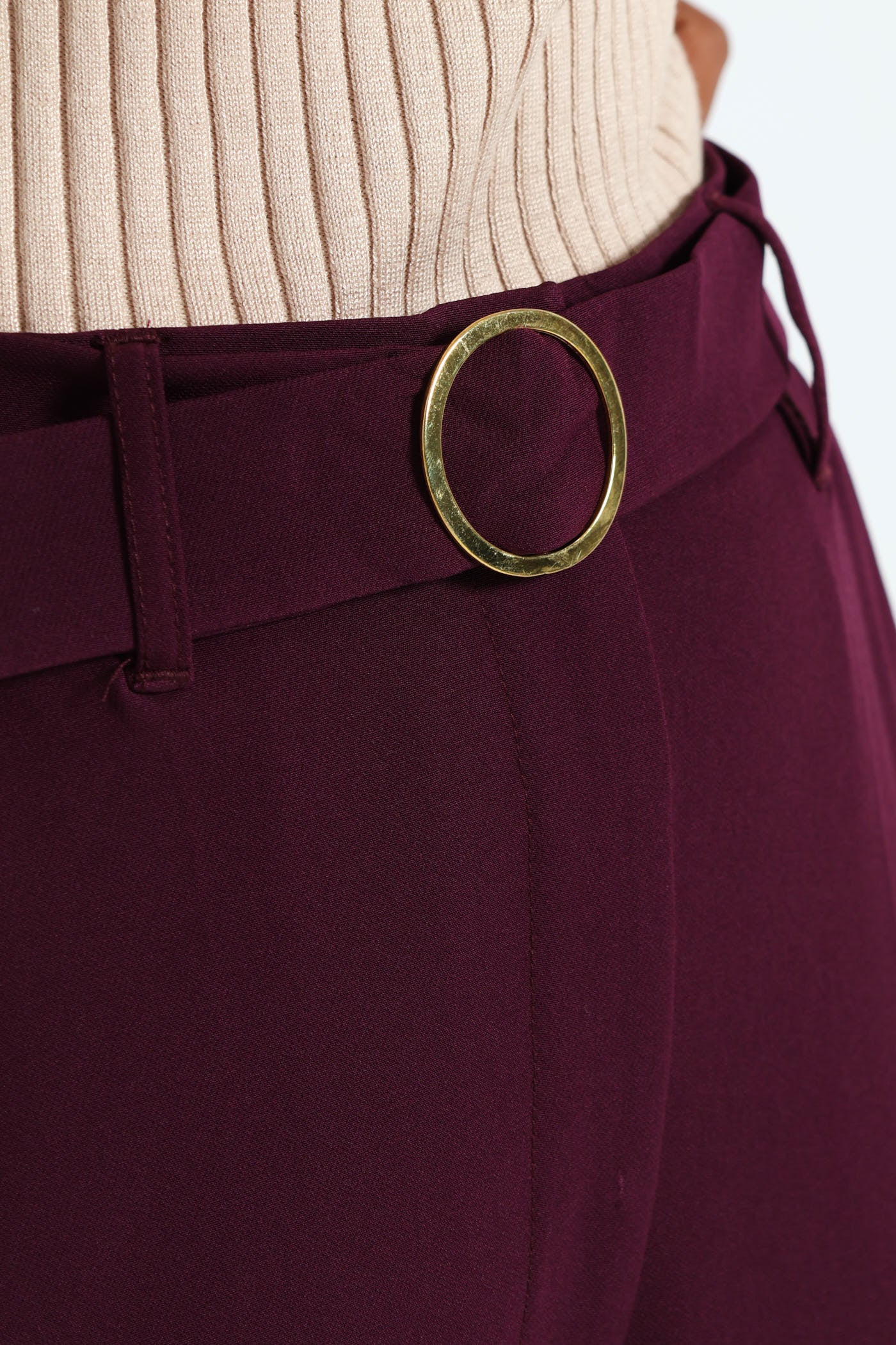Belted Buckle Straight Leg Pant - Plum - Image 3