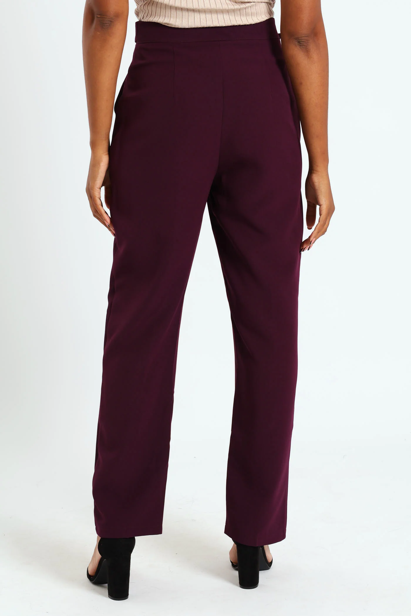 Belted Buckle Straight Leg Pant - Plum - Image 4