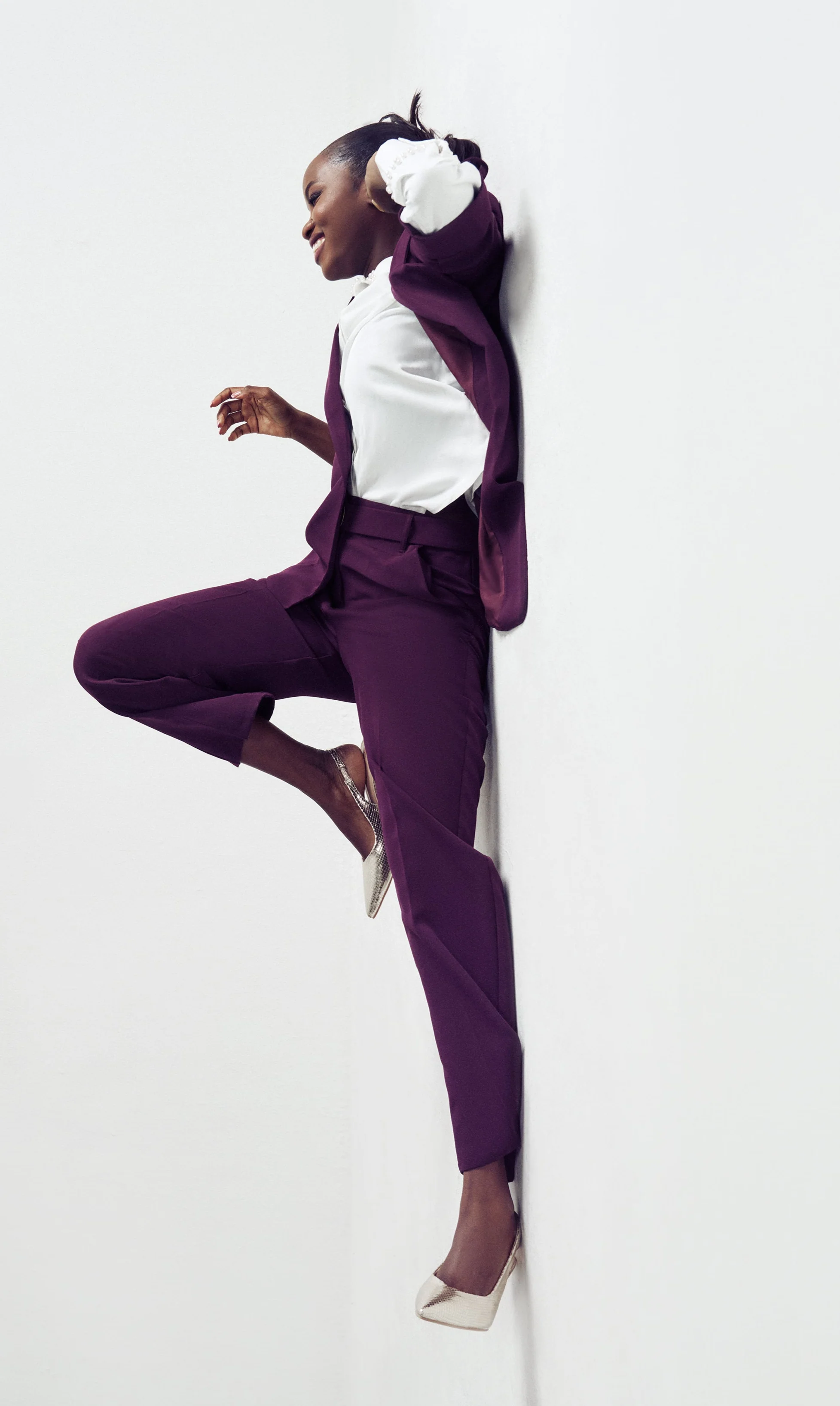 Belted Buckle Straight Leg Pant - Plum - Image 7