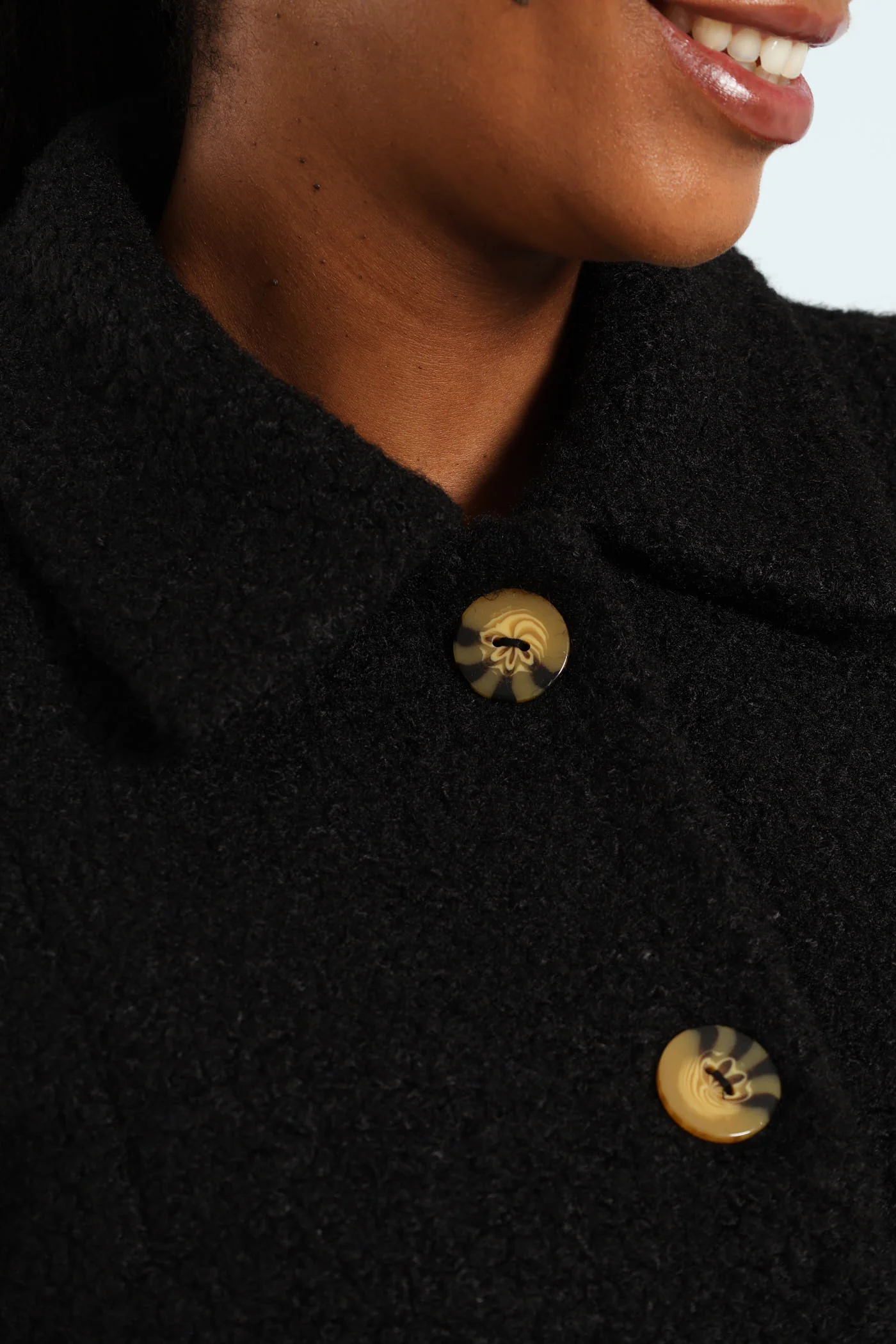 Belted Button Through Boucle Shacket - Black - Image 2
