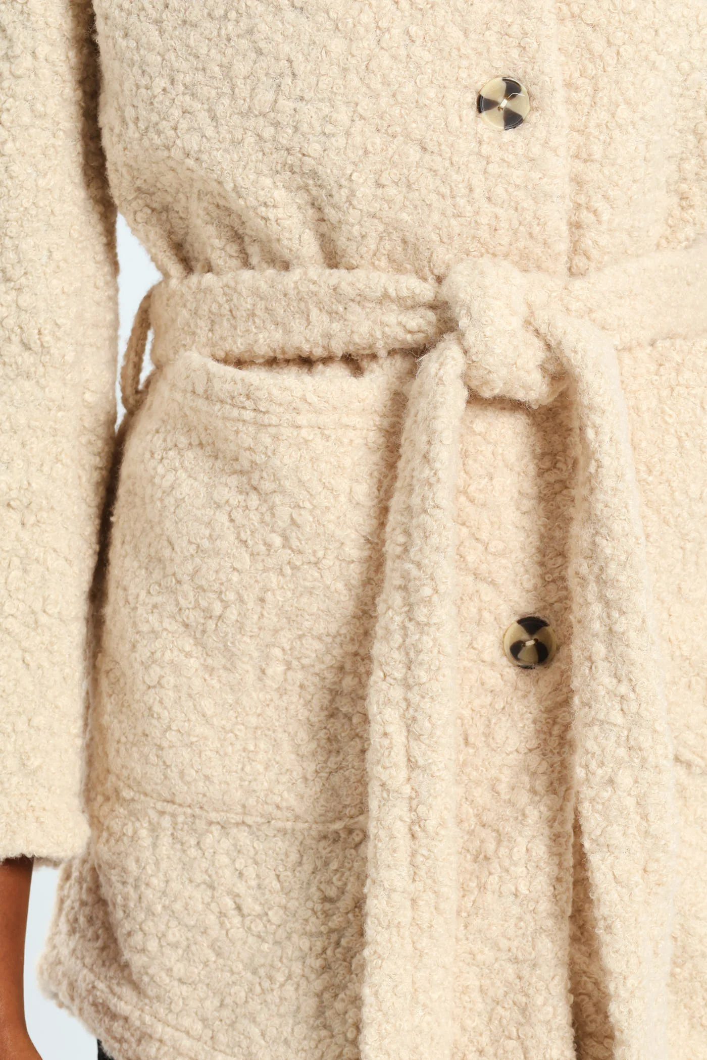 Belted Button Through Boucle Shacket - Stone - Image 2