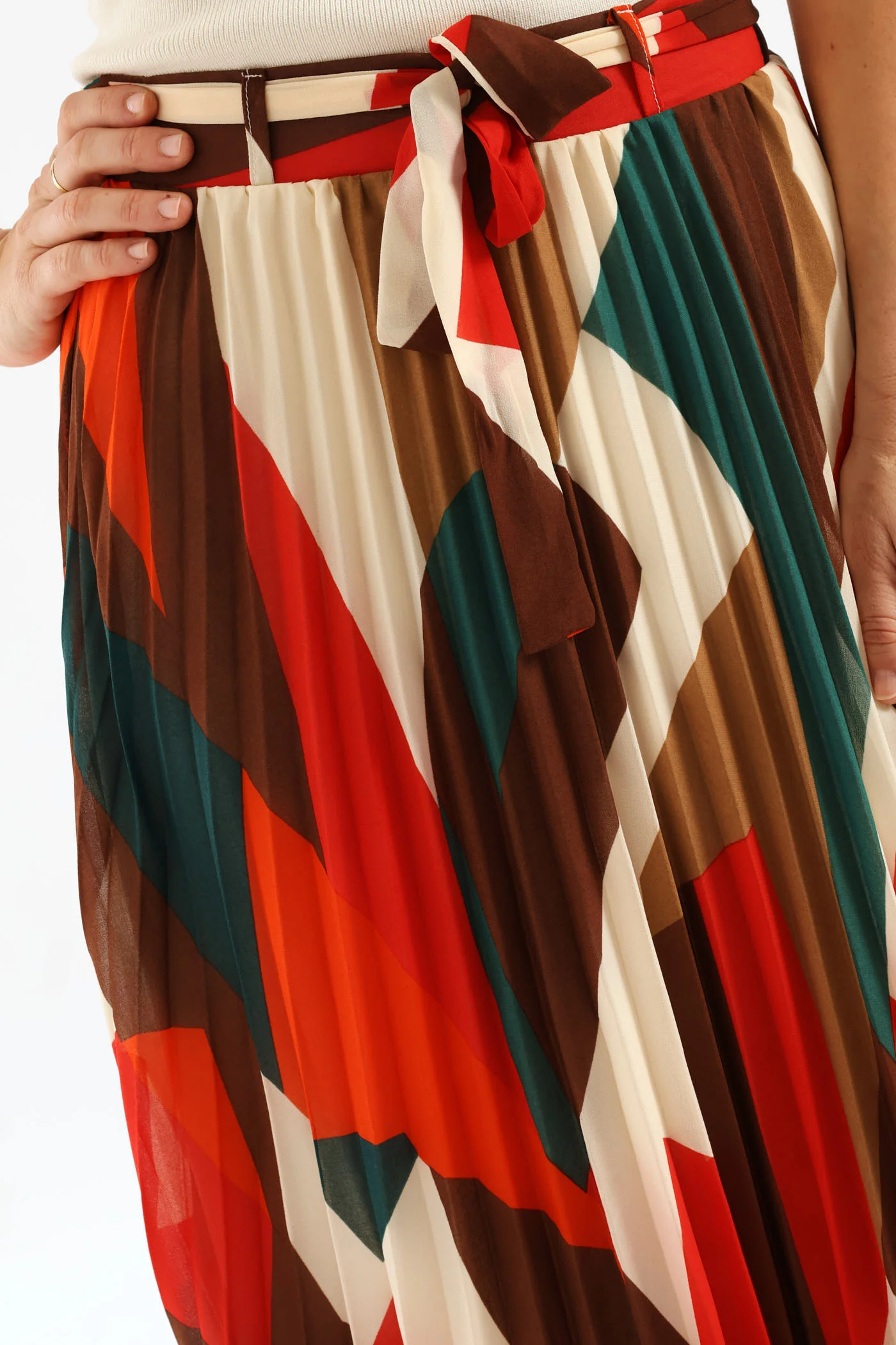 Belted Chiffon Pleated Midi Skirt - Multi - Image 2
