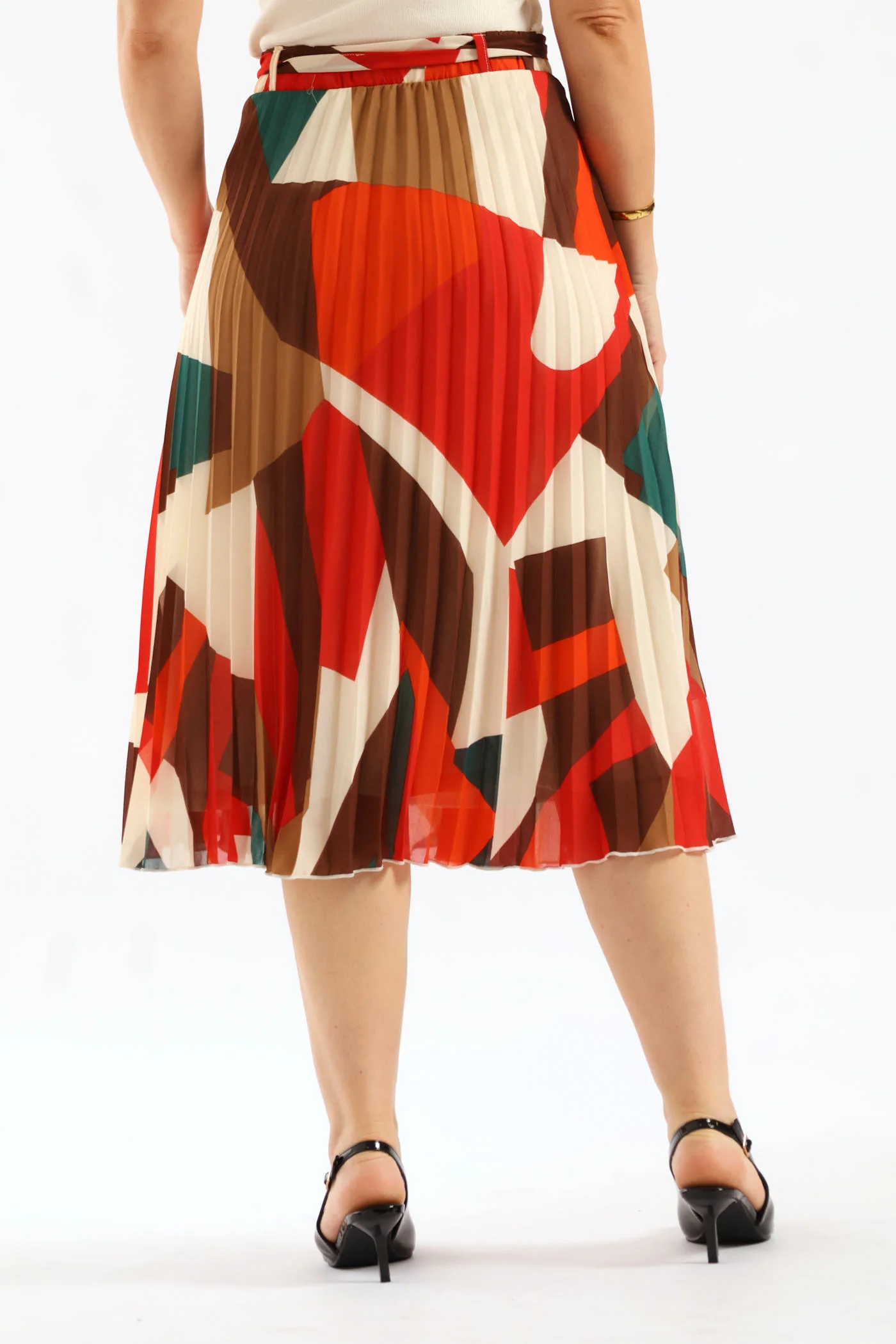 Belted Chiffon Pleated Midi Skirt - Multi - Image 5