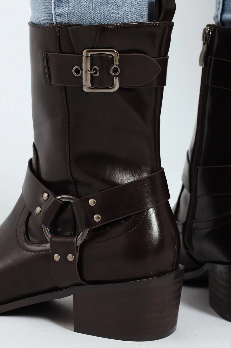 Belted Chunky Military Boot - Chocolate - Image 2