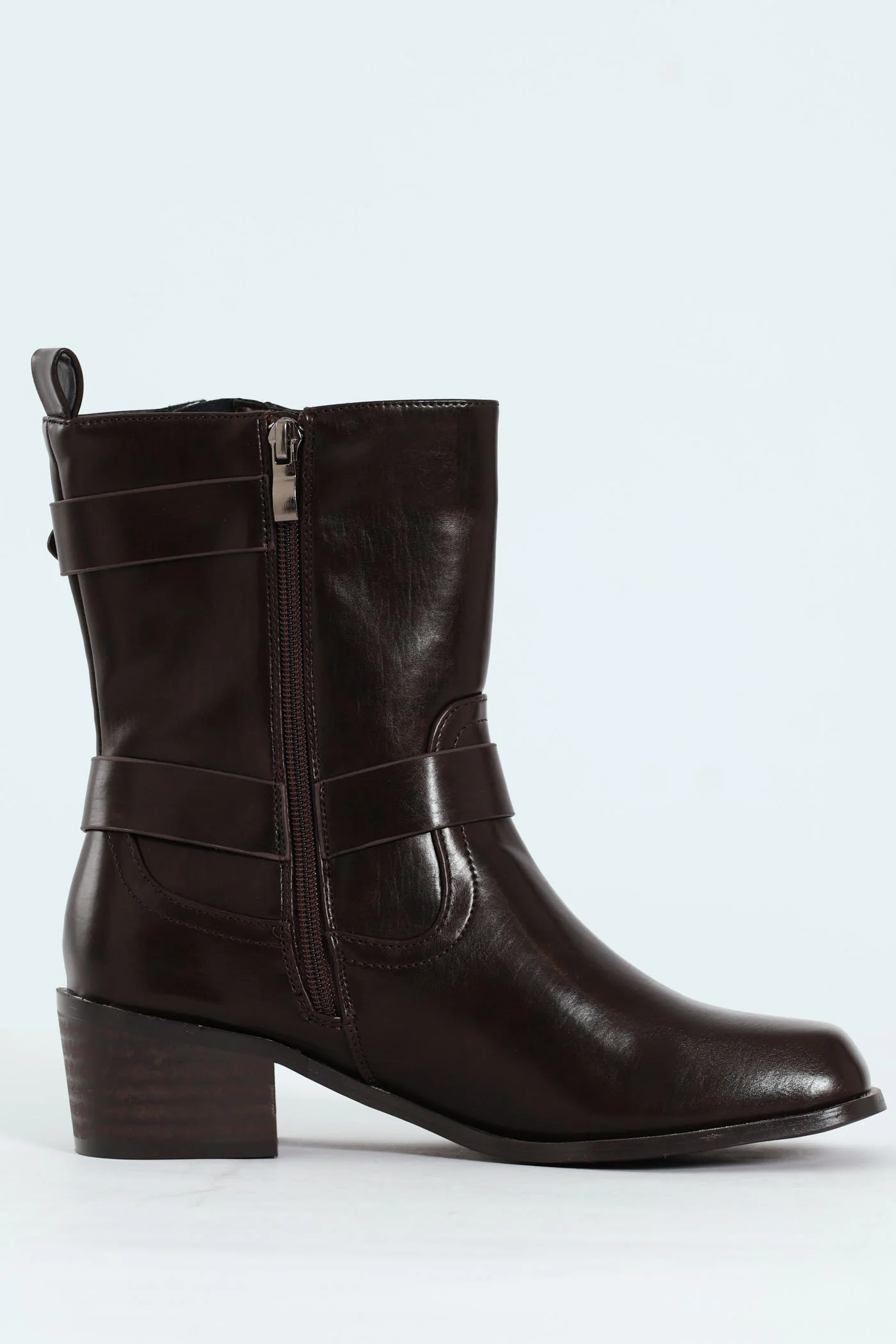Belted Chunky Military Boot - Chocolate - Image 6