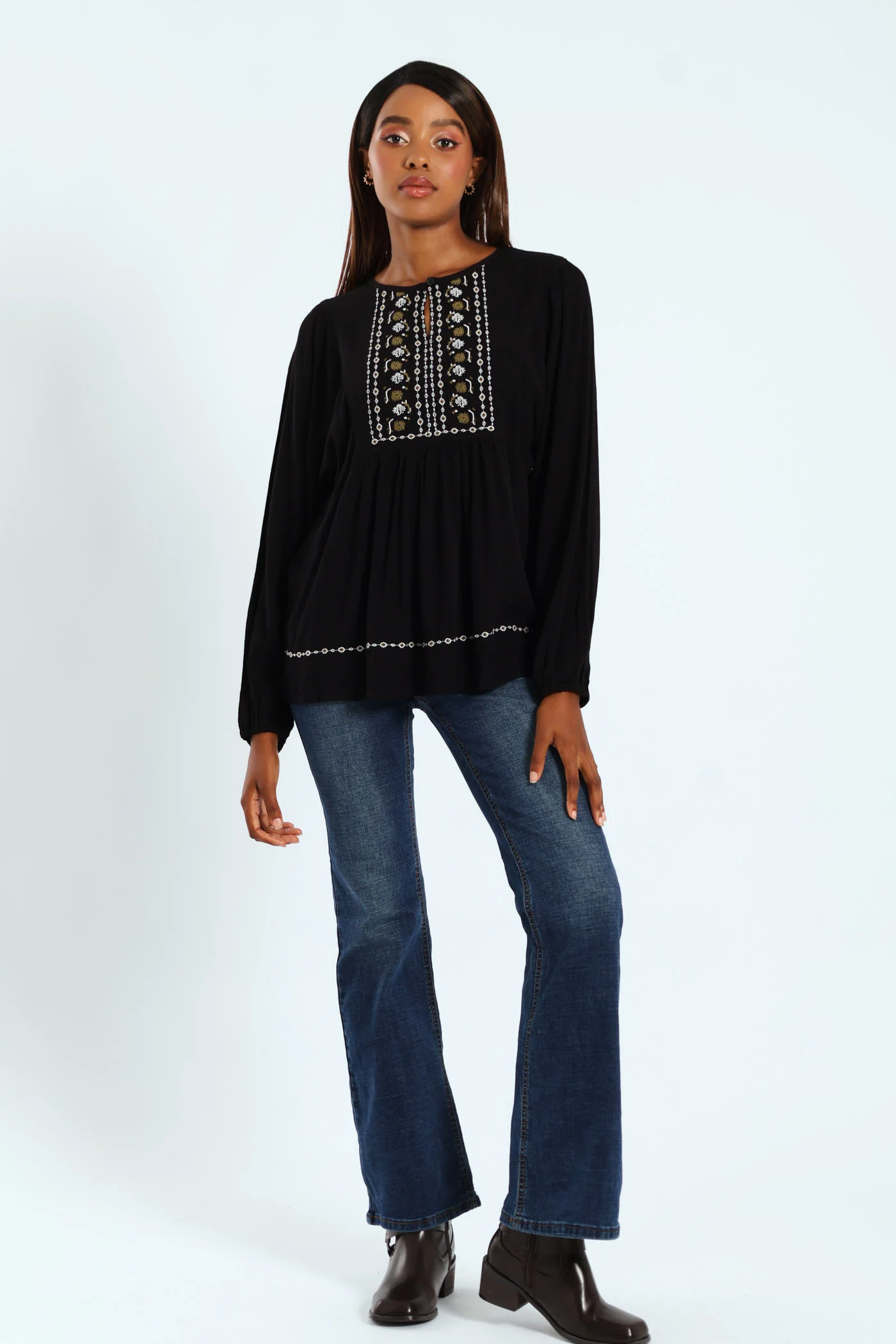 Belted Flare Leg Jean - Dark Wash - Image 5