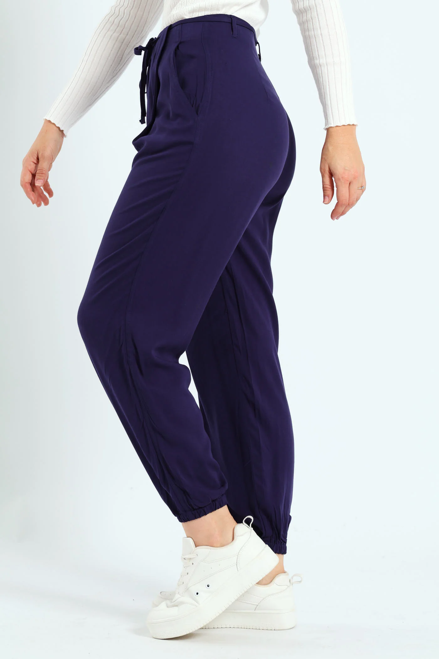 Belted Jogger With Grown On Waist - Navy - Image 3