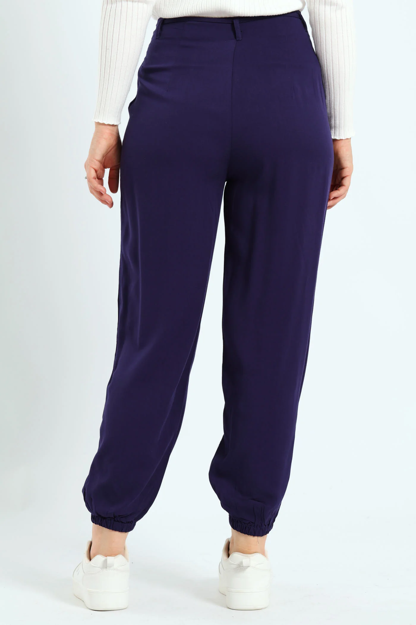 Belted Jogger With Grown On Waist - Navy - Image 4