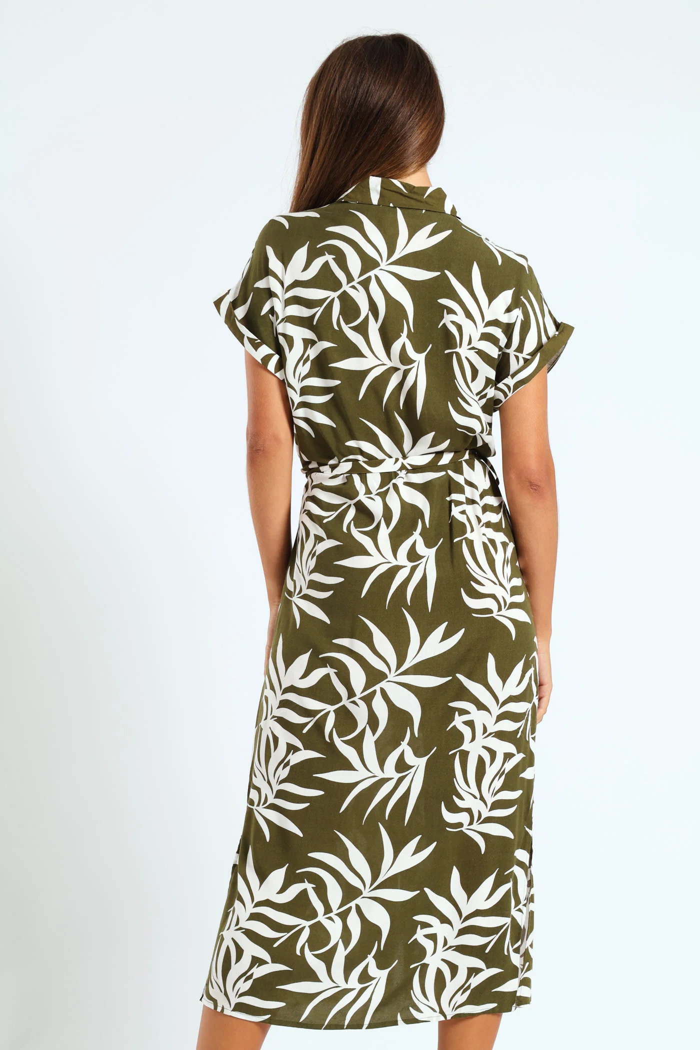 Belted Midi Shirt Dress - Fatigue/Cream - Image 4