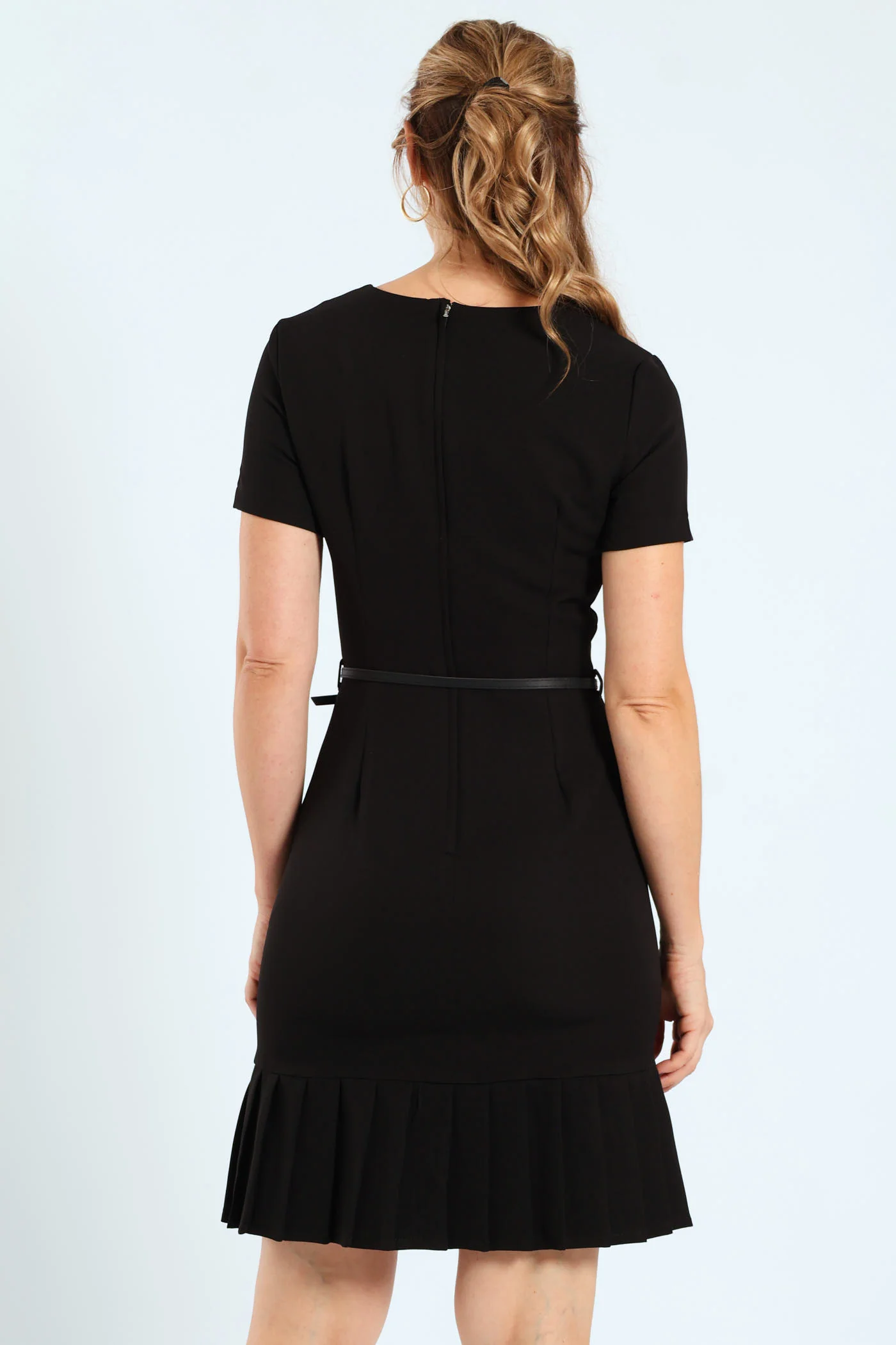 Belted Pleated Frill Hem Work Dress - Image 4