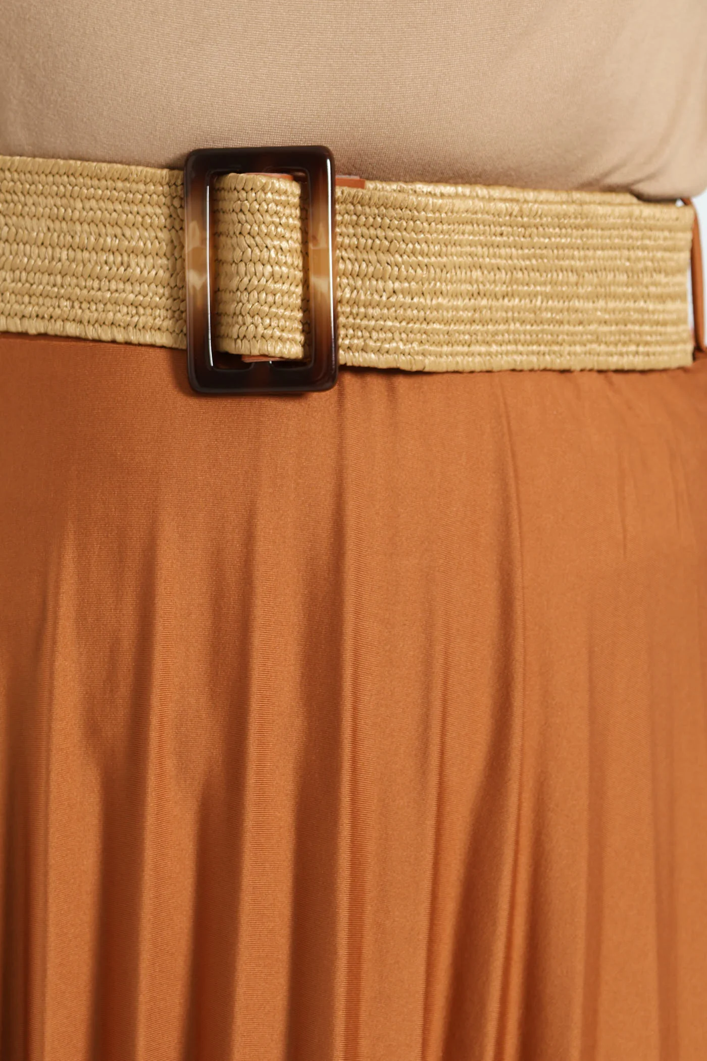 Belted Pleated Maxi Skirt - Caramel - Image 5