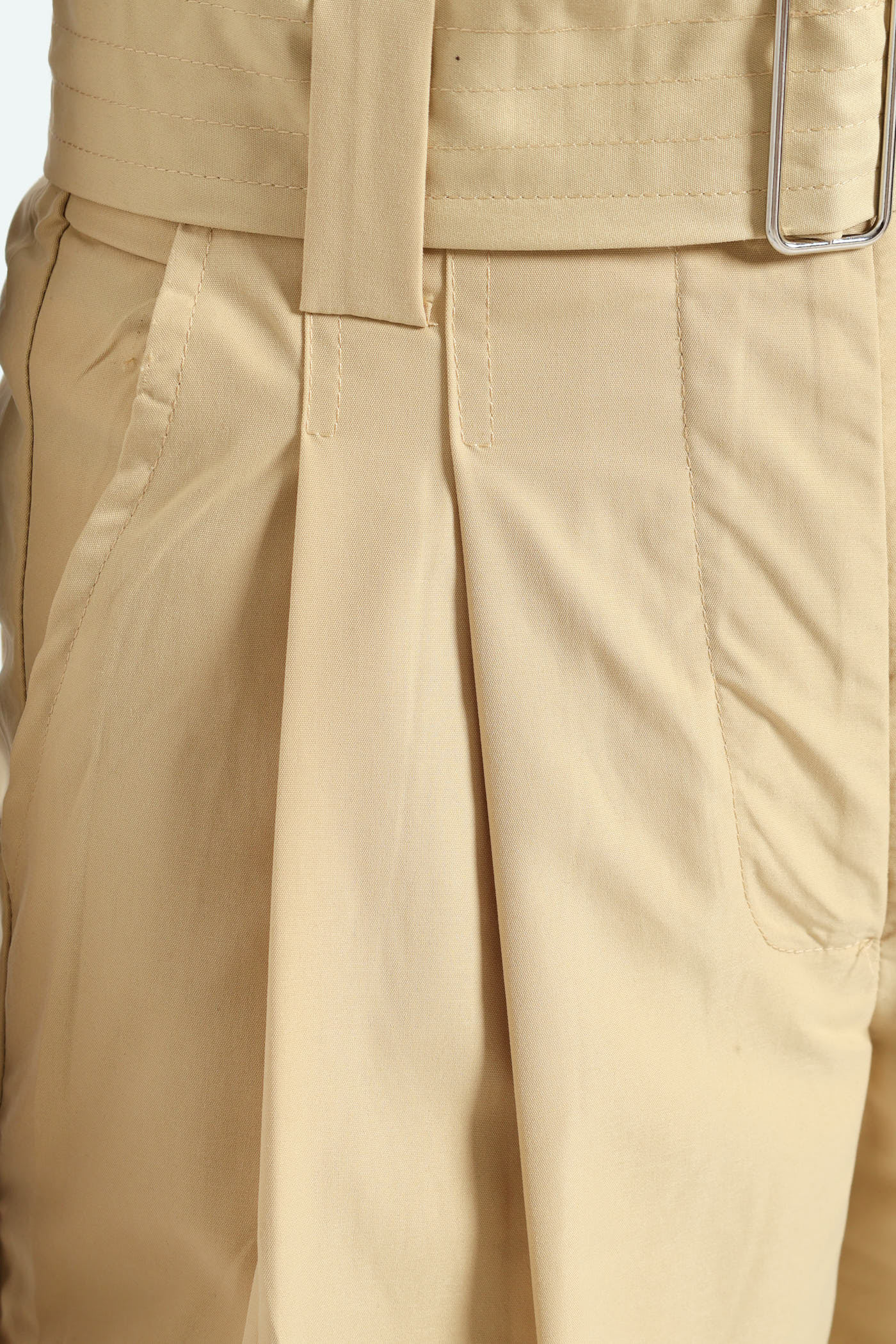 Belted Pleated Structured Bermuda Shorts - Khaki - Image 4