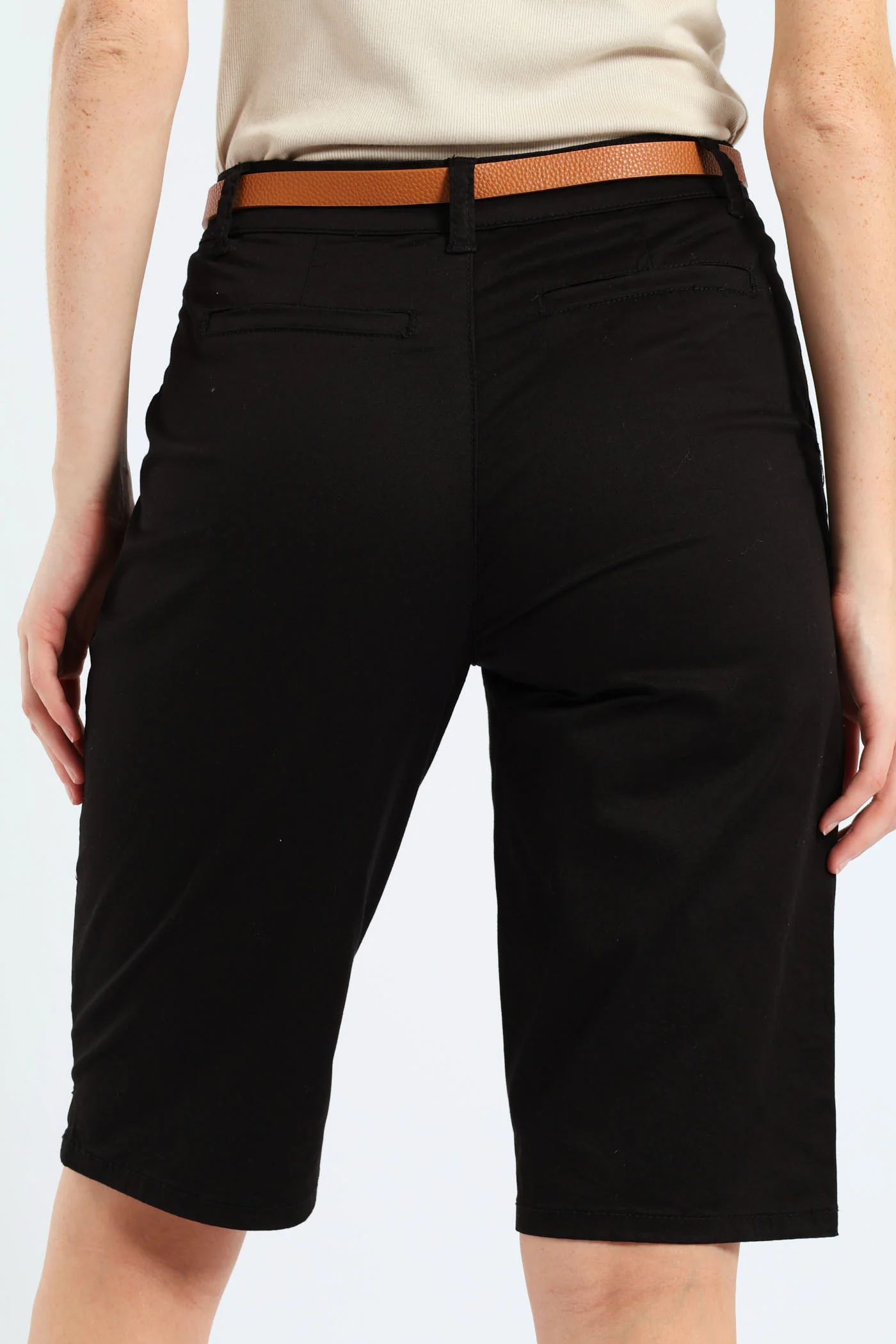 Belted Sateen Bermuda Chino Shorts - Black - Image 4