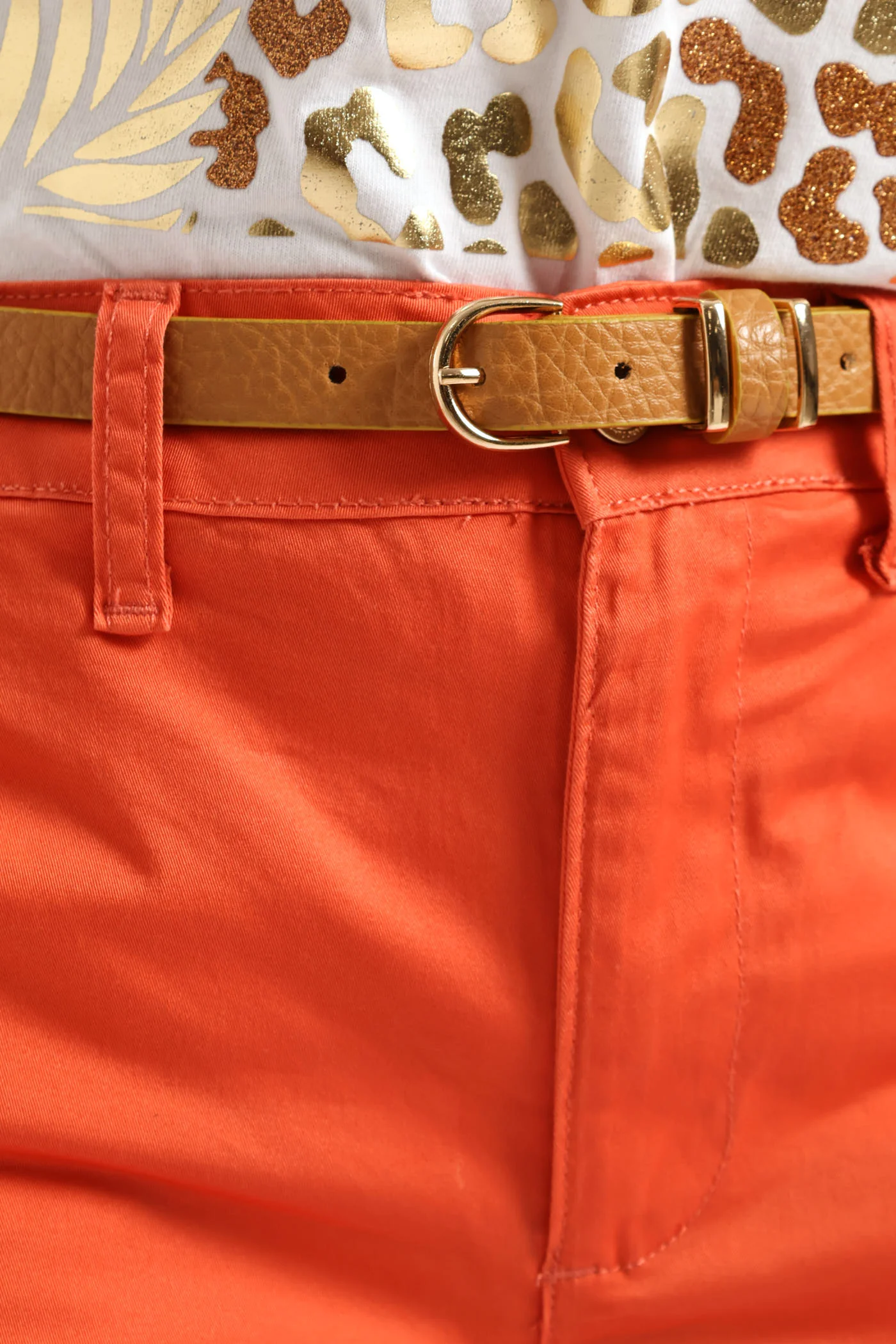Belted Sateen Bermuda Chino Shorts - Coral - Image 2