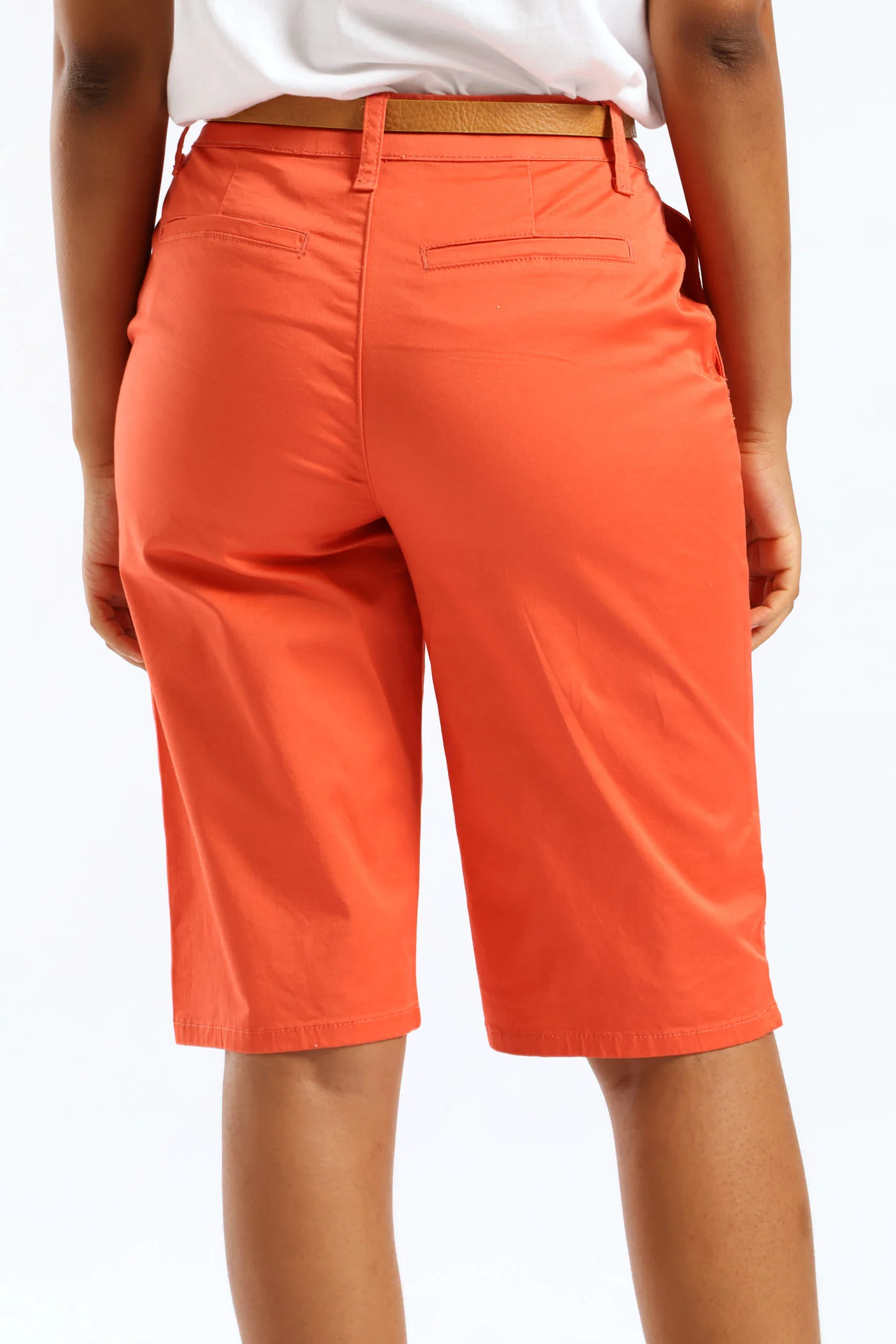 Belted Sateen Bermuda Chino Shorts - Coral - Image 5