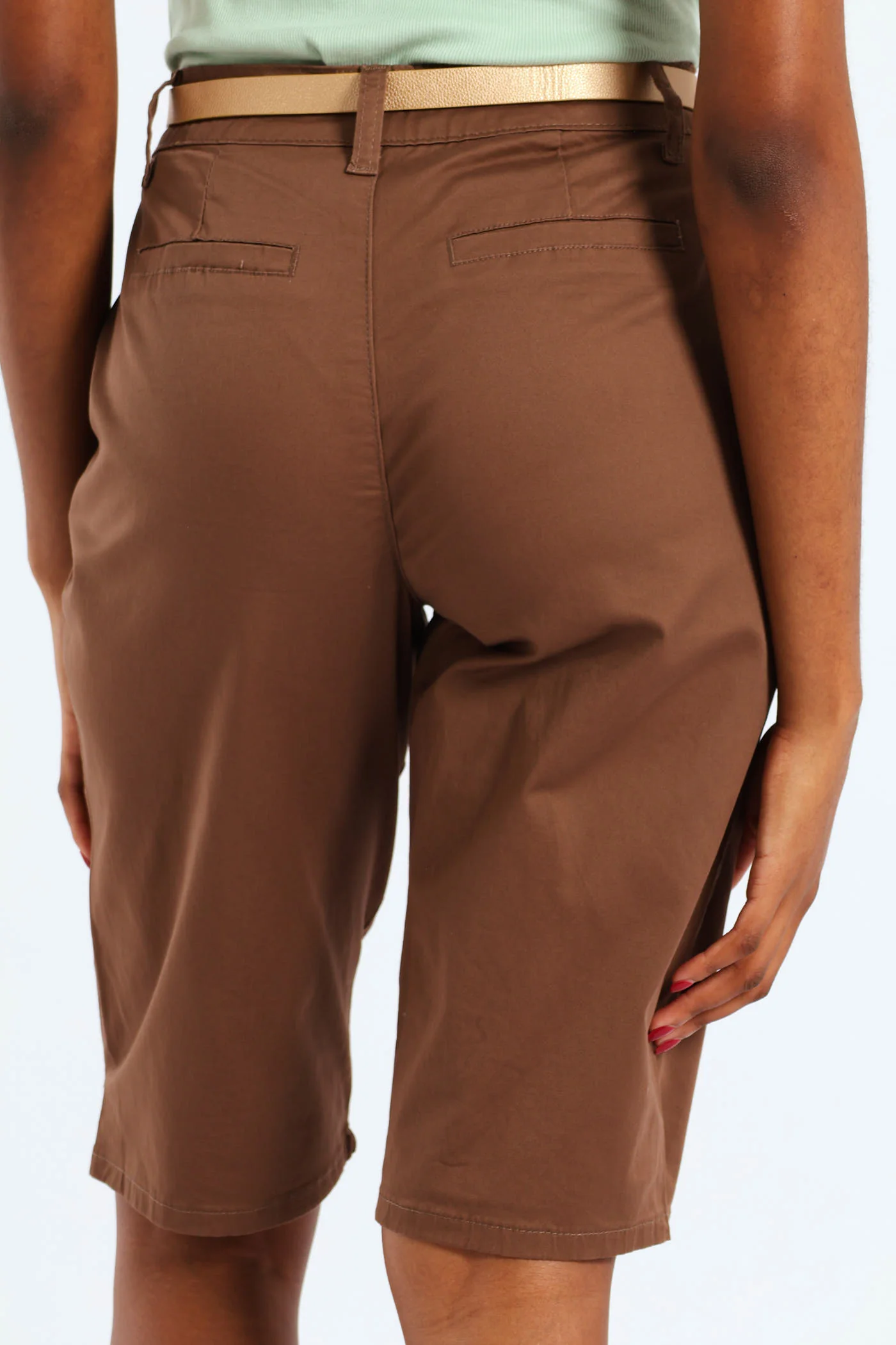 Belted Sateen Bermuda Chino Shorts - Mocha - Image 3