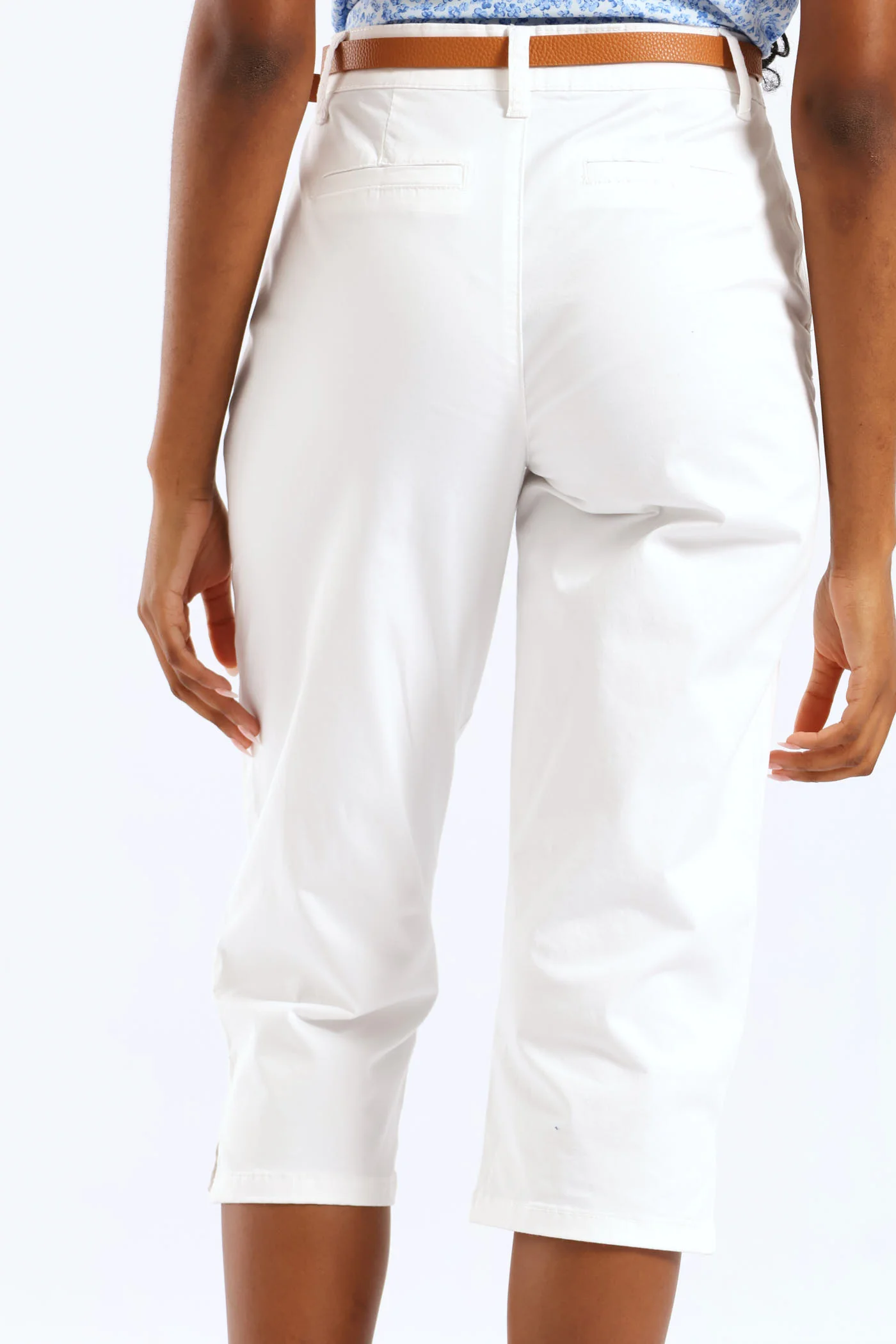 Belted Sateen Chino Capri Short - White - Image 2