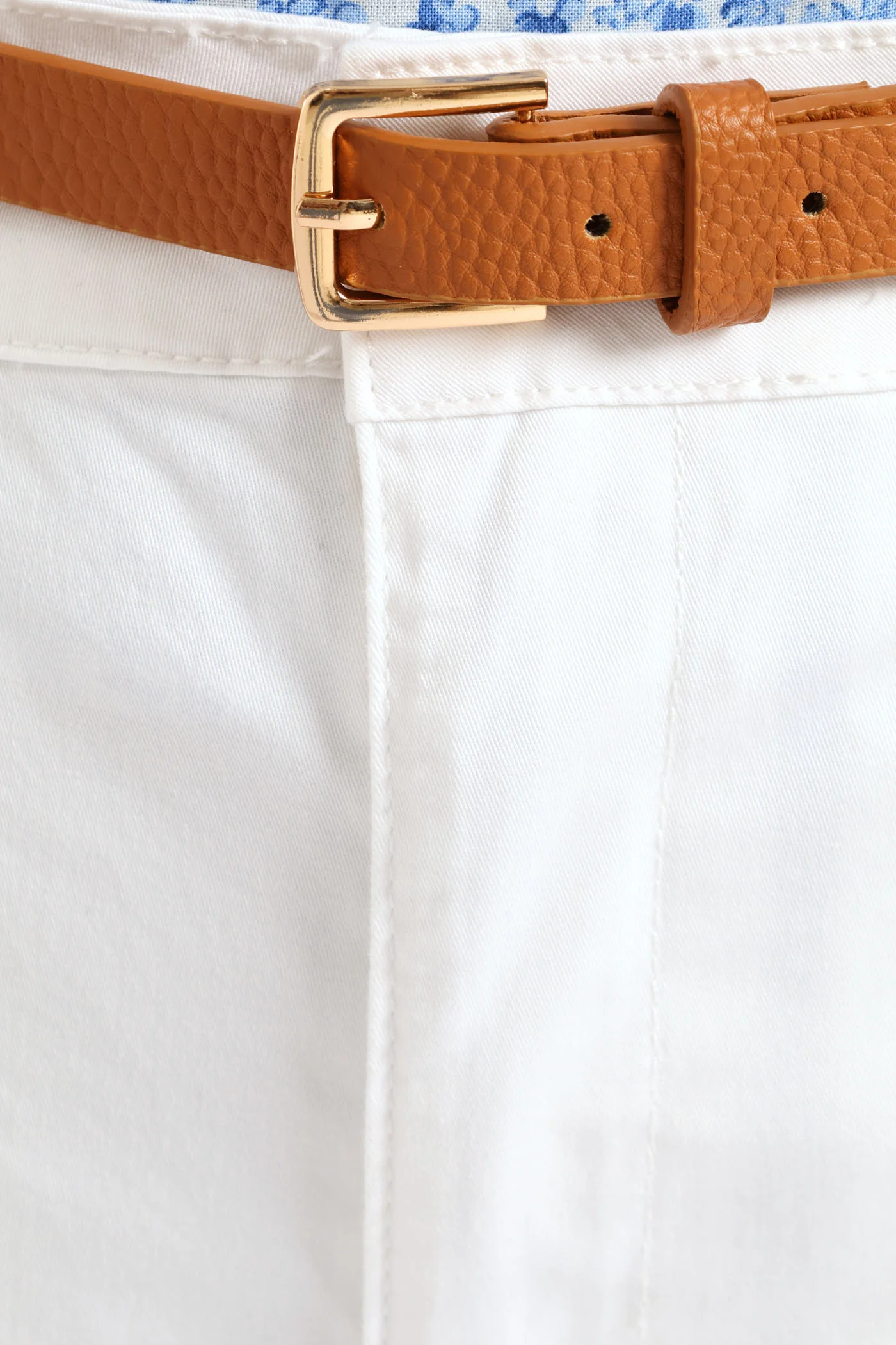 Belted Sateen Chino Capri Short - White - Image 3