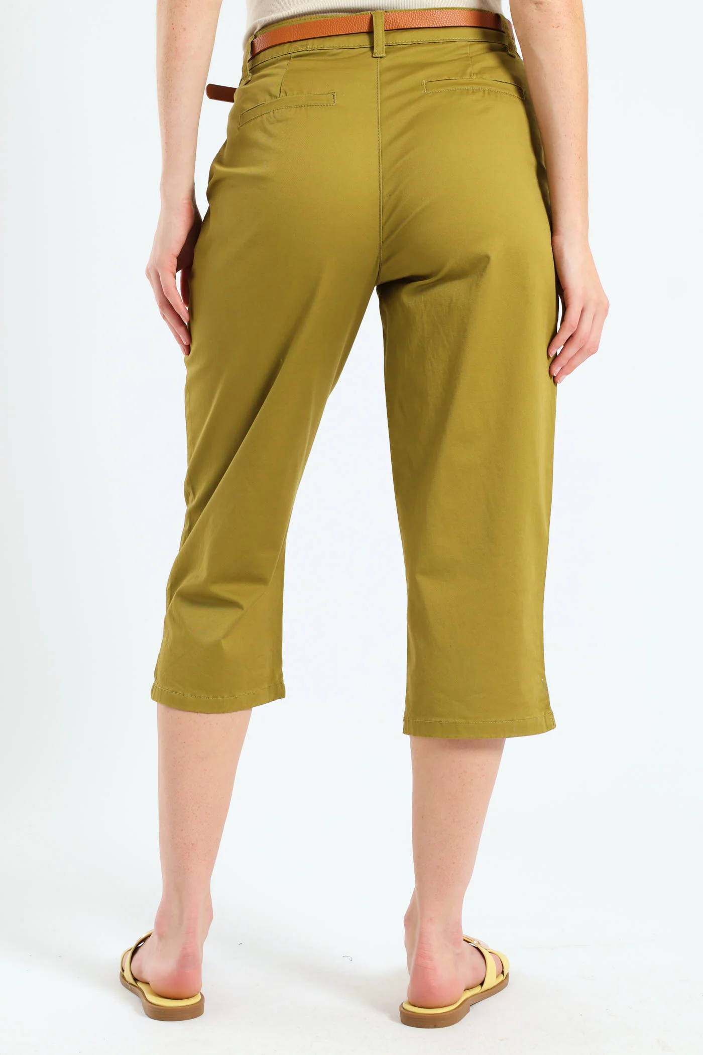 Belted Sateen Chino Capri Shorts - Chartreuse - Image 4