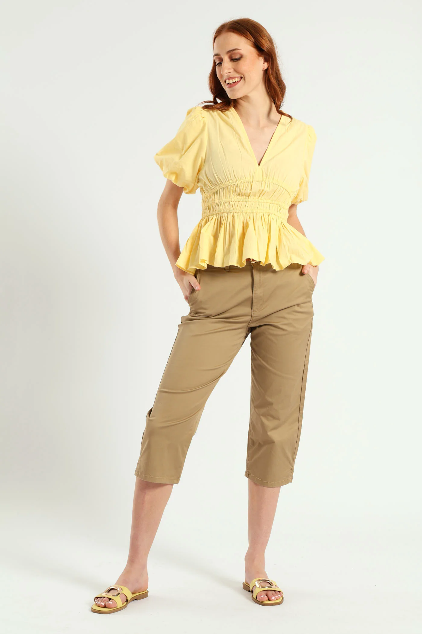 Belted Sateen Chino Capri Shorts - Light Stone - Image 2