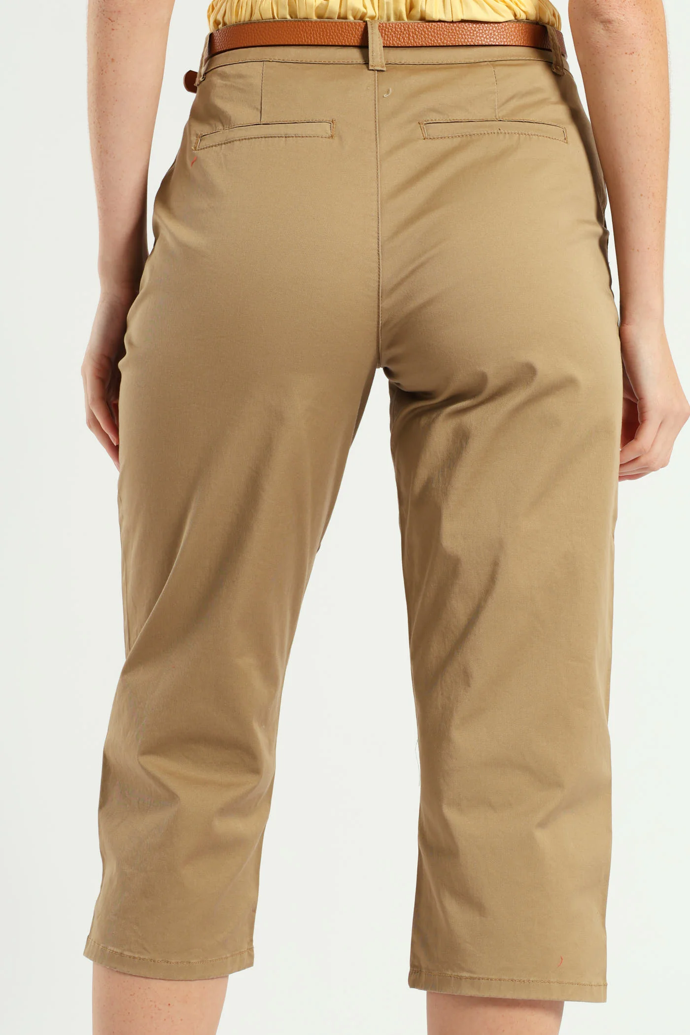 Belted Sateen Chino Capri Shorts - Light Stone - Image 4