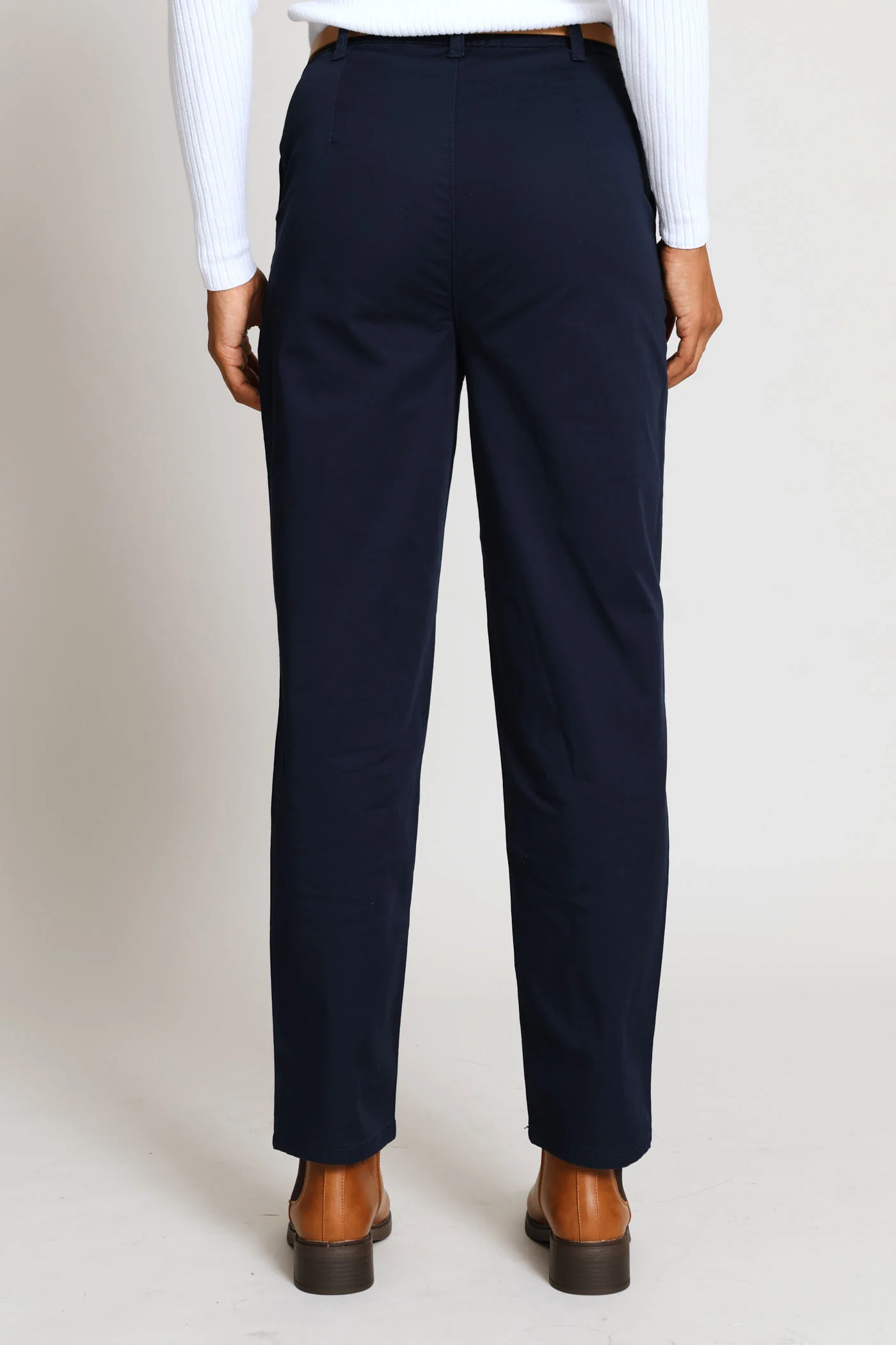 Belted Sateen Chino Straight Leg Pant - Navy - Image 4