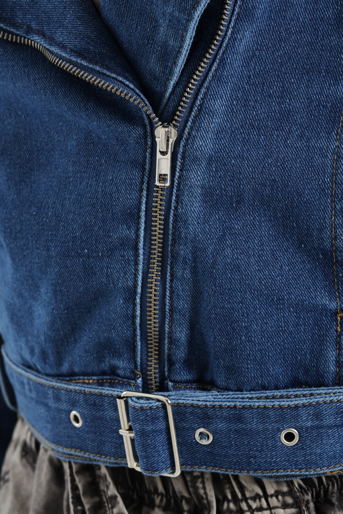 Belted Sherpa Biker Jacket - Mid Blue - Image 6